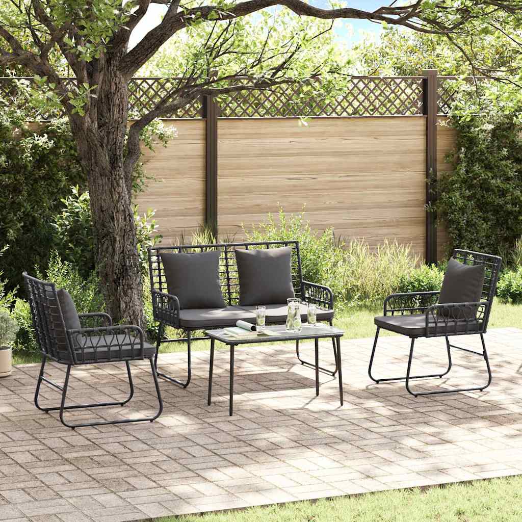 vidaXL Tuin Eetset 3 pcs Zwart, Antraciet Poly riet, staal