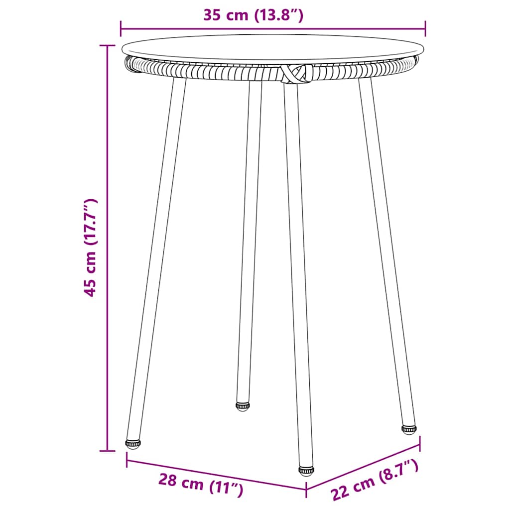 vidaXL Tuin Eetset 3 pcs Zwart, Antraciet Poly riet, staal