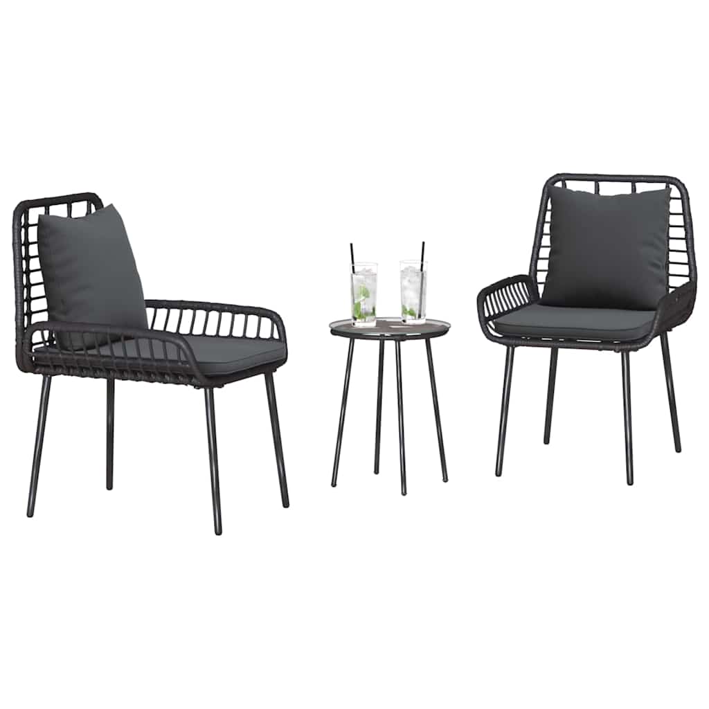 vidaXL Tuin Eetset 3 pcs Zwart, Antraciet Poly riet, staal