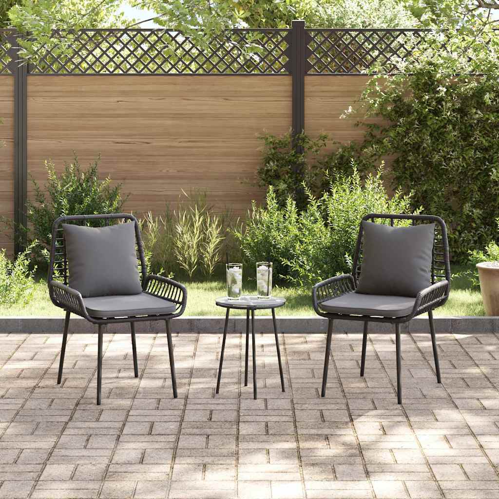 vidaXL Tuin Eetset 3 pcs Zwart, Antraciet Poly riet, staal