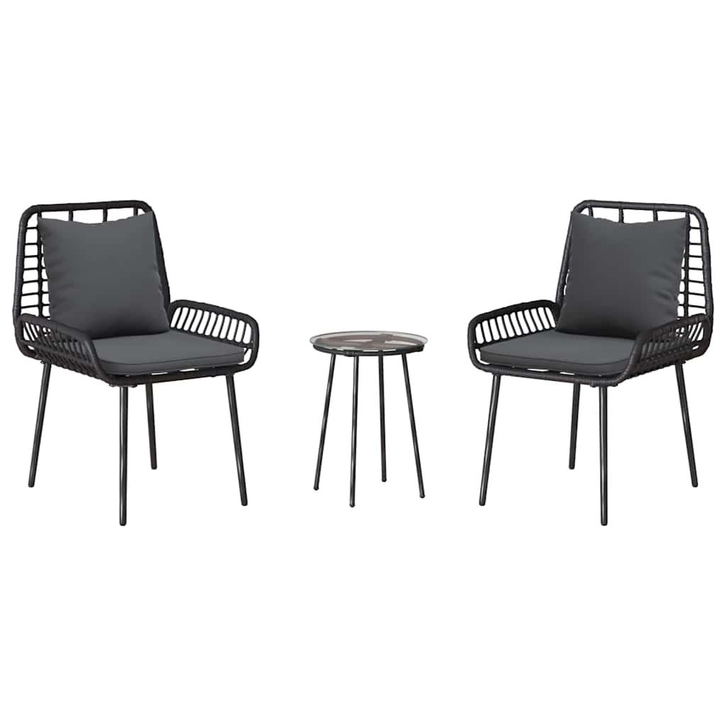 vidaXL Tuin Eetset 3 pcs Zwart, Antraciet Poly riet, staal