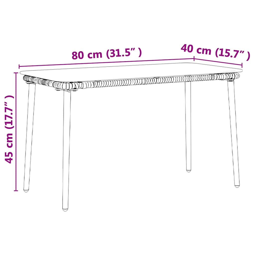 vidaXL Tuinstafel Zwart 80 x 40 x 45 cm Poly riet