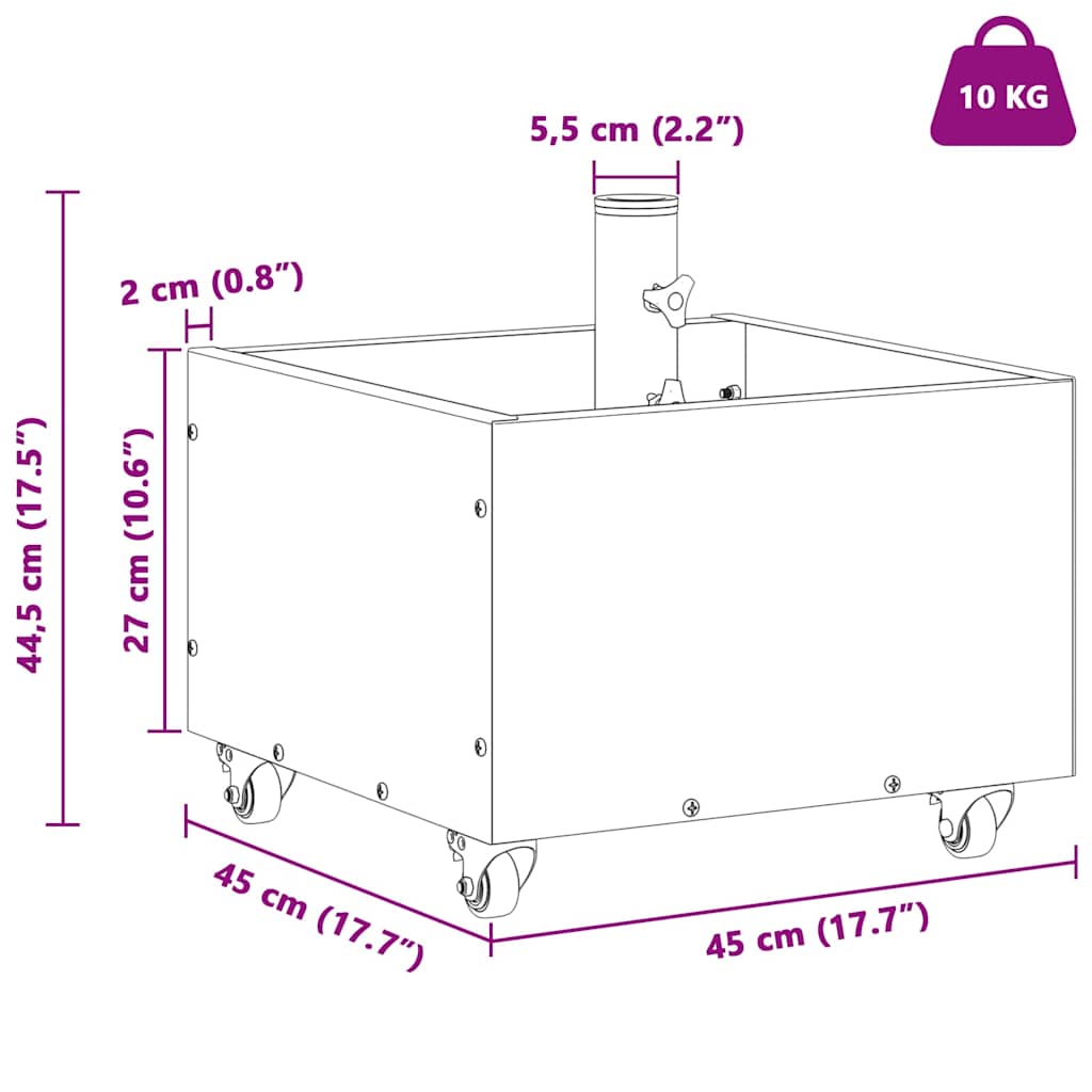 vidaXL Parasolbasis met plantenbak Groen 45 x 45 x 45 cm Staal
