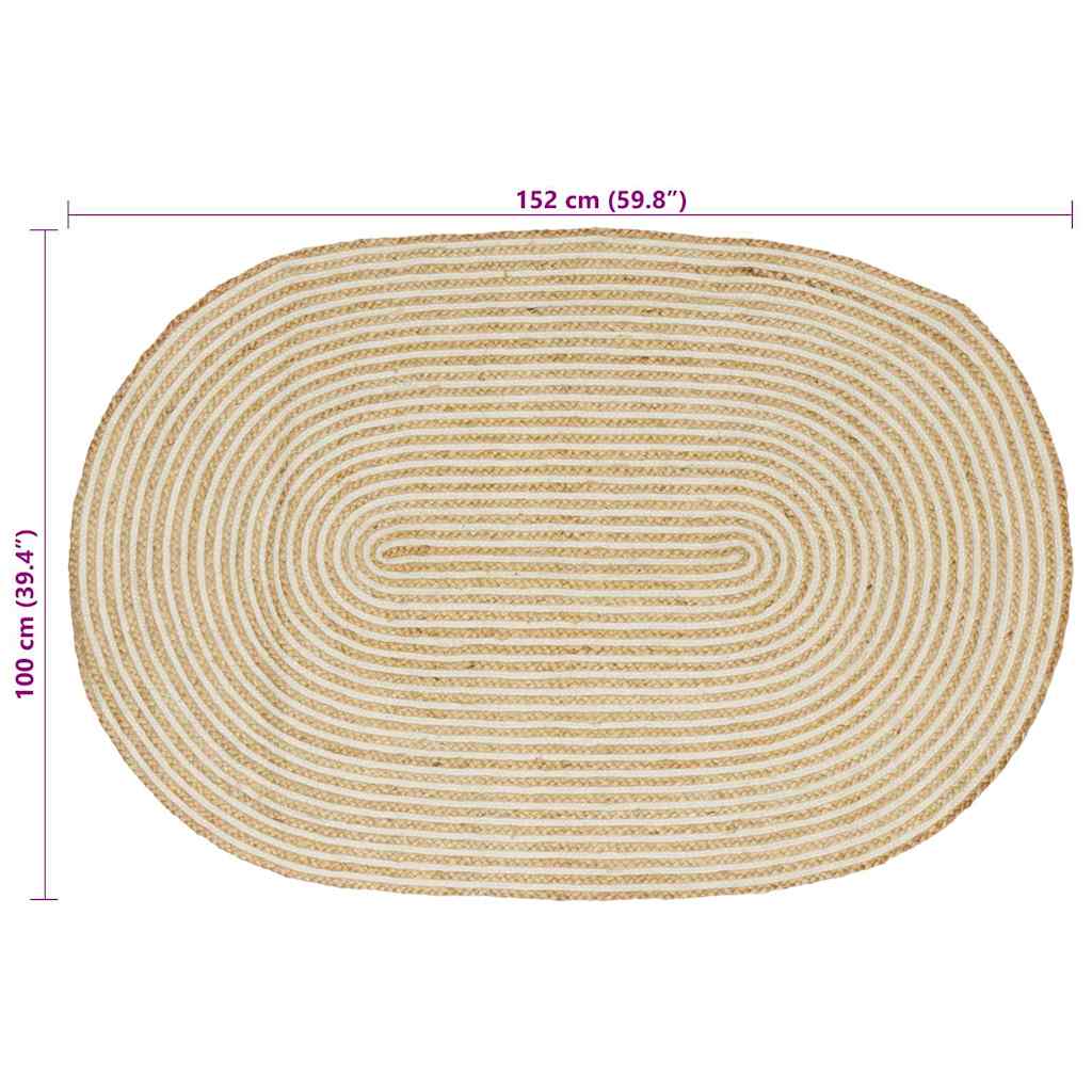 vidaXL Vloerkleed Natuurlijk en Wit 100 x 152 cm Jute