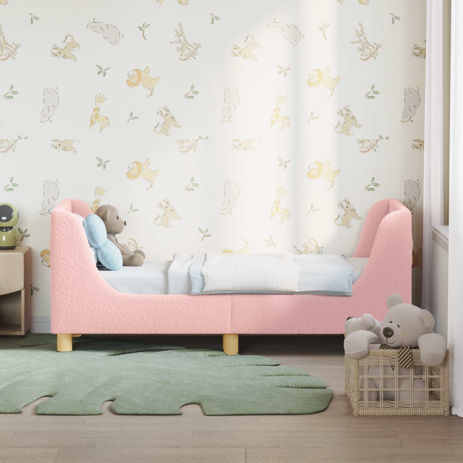vidaXL Peuterbedframe met hoofdbord Crème 70 x 140 cm Schapenstof