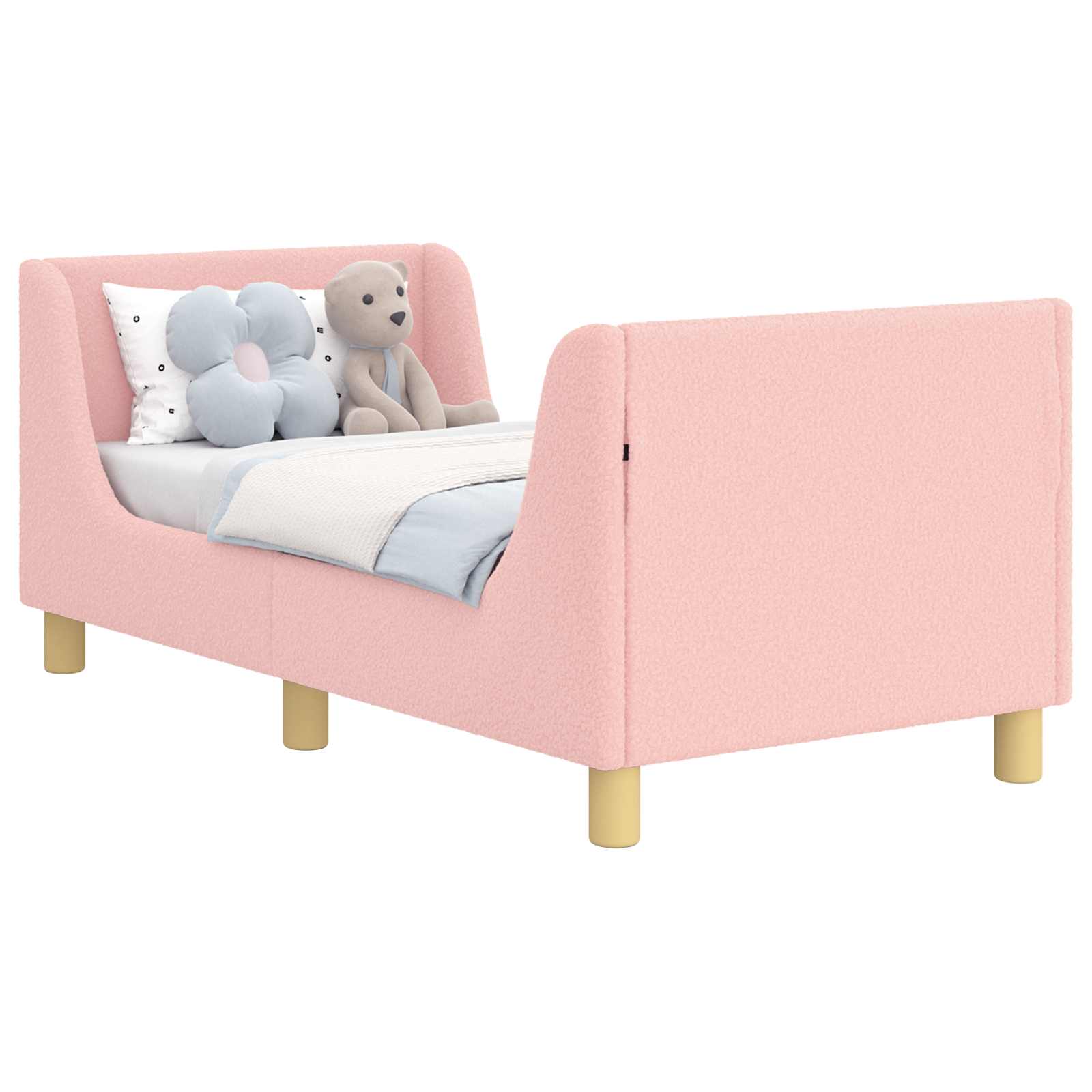 vidaXL Peuterbedframe met hoofdbord Crème 70 x 140 cm Schapenstof