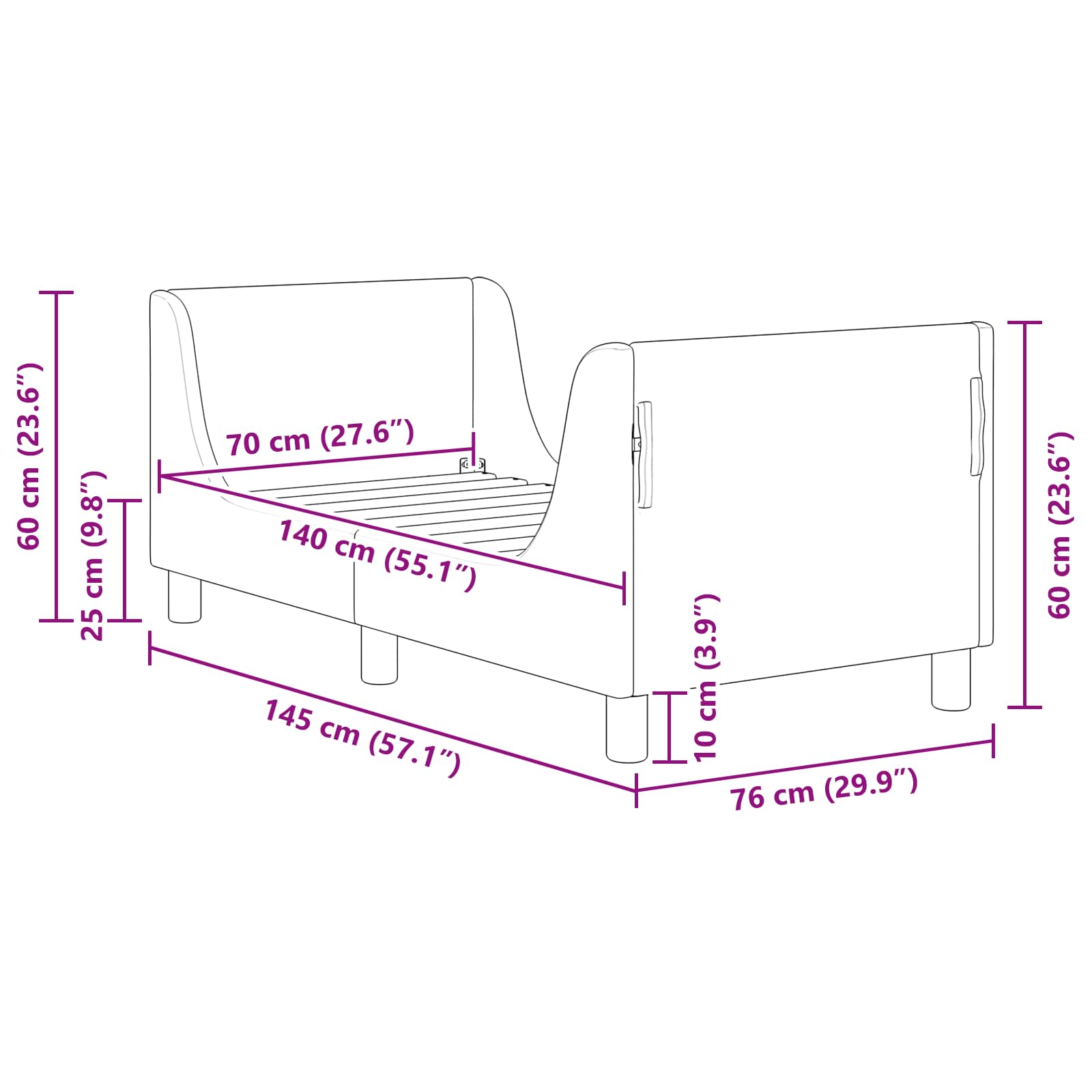vidaXL Peuterbedframe met hoofdbord Crème 70 x 140 cm Schapenstof