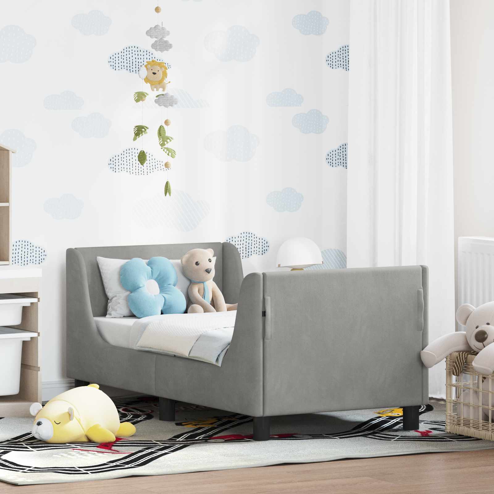 vidaXL Peuterbedframe met hoofdbord Lichtgrijs 70 x 140 cm Fluweel
