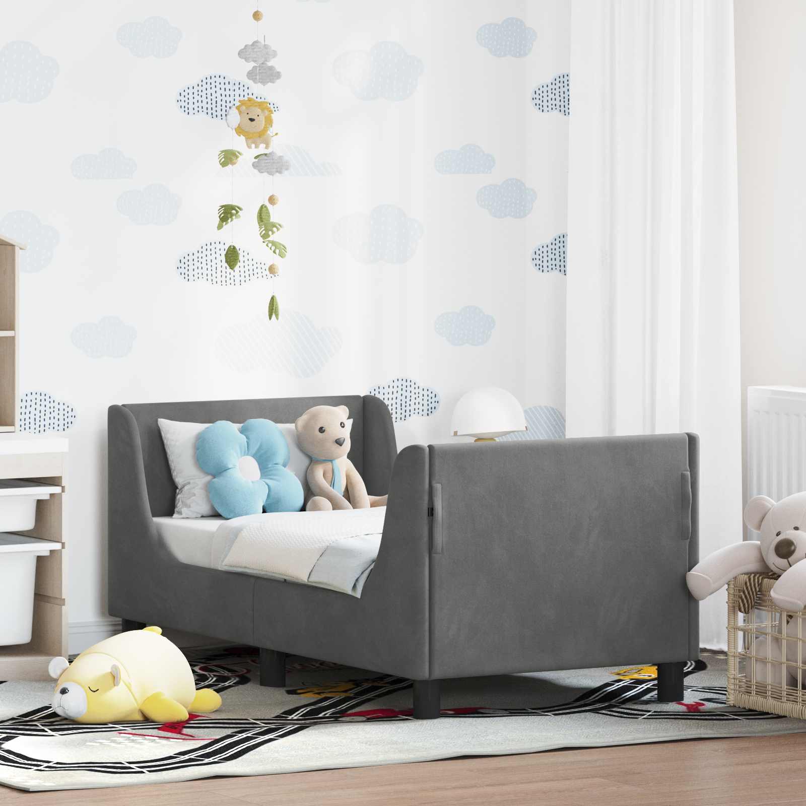 vidaXL Peuterbedframe met hoofdbord Lichtgrijs 70 x 140 cm Fluweel
