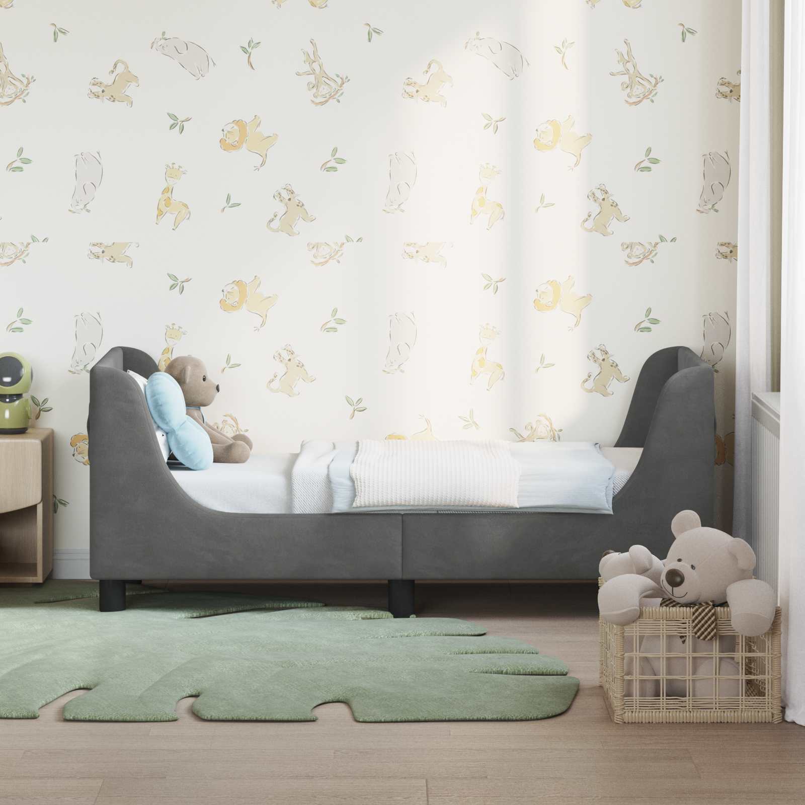 vidaXL Peuterbedframe met hoofdbord Lichtgrijs 70 x 140 cm Fluweel