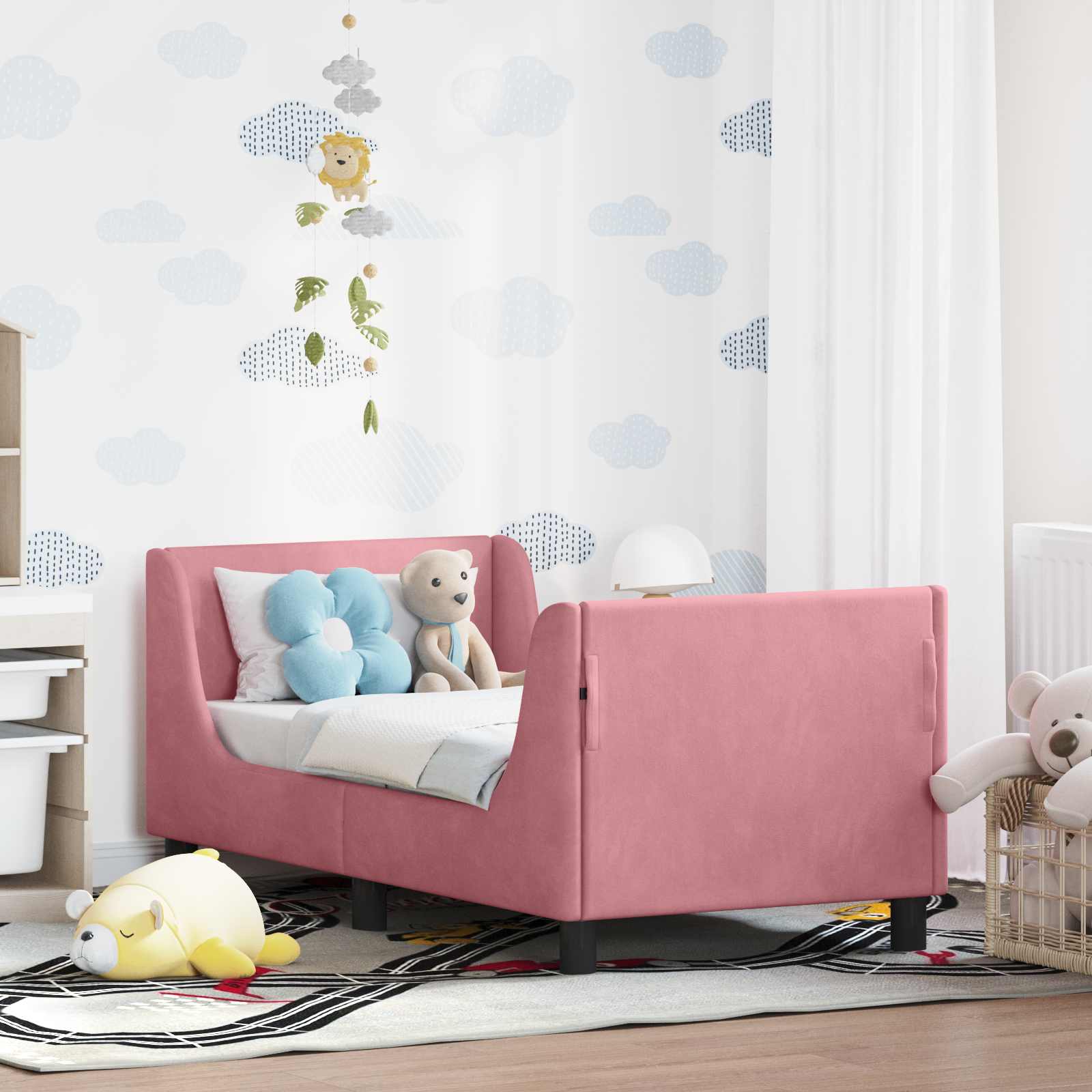 vidaXL Peuterbedframe met hoofdbord Lichtgrijs 70 x 140 cm Fluweel
