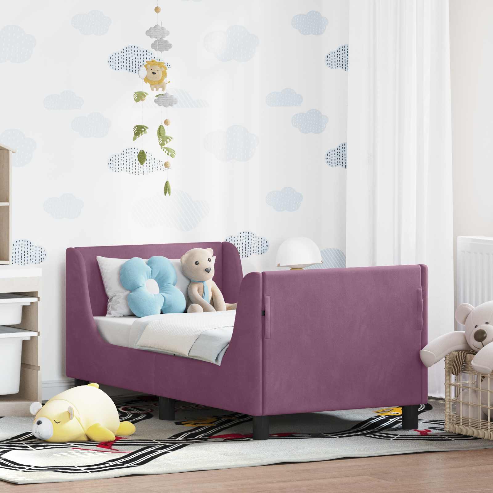 vidaXL Peuterbedframe met hoofdbord Lichtgrijs 70 x 140 cm Fluweel