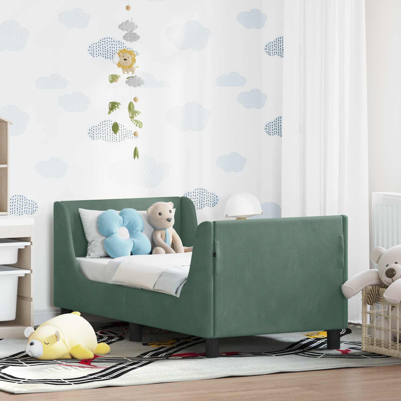 vidaXL Peuterbedframe met hoofdbord Lichtgrijs 70 x 140 cm Fluweel