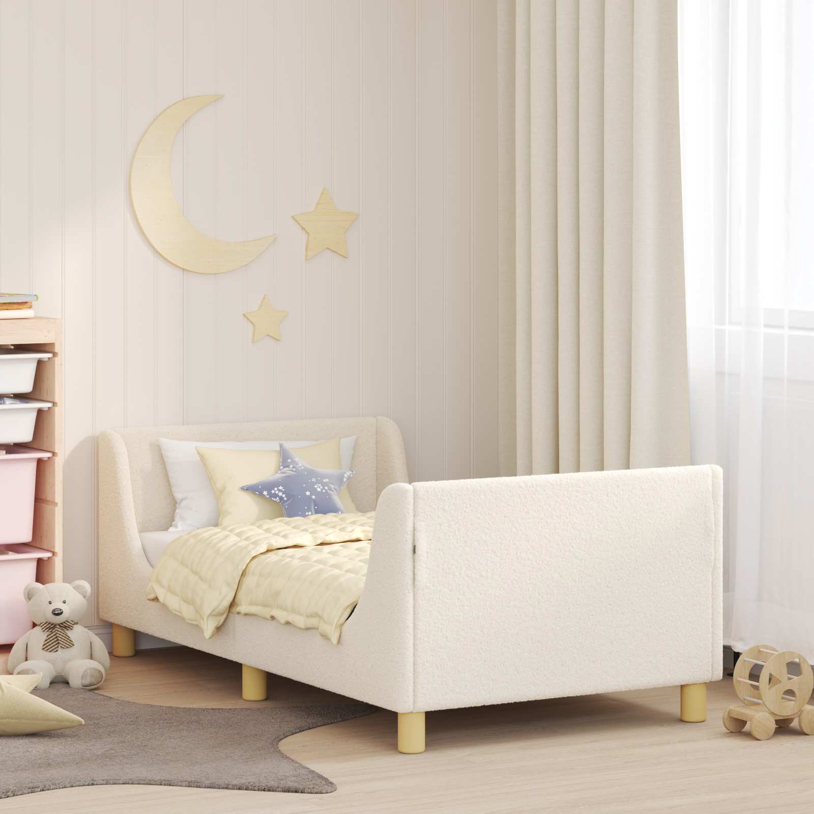 vidaXL Peuterbedframe met hoofdbord Crème 70 x 140 cm Schapenstof