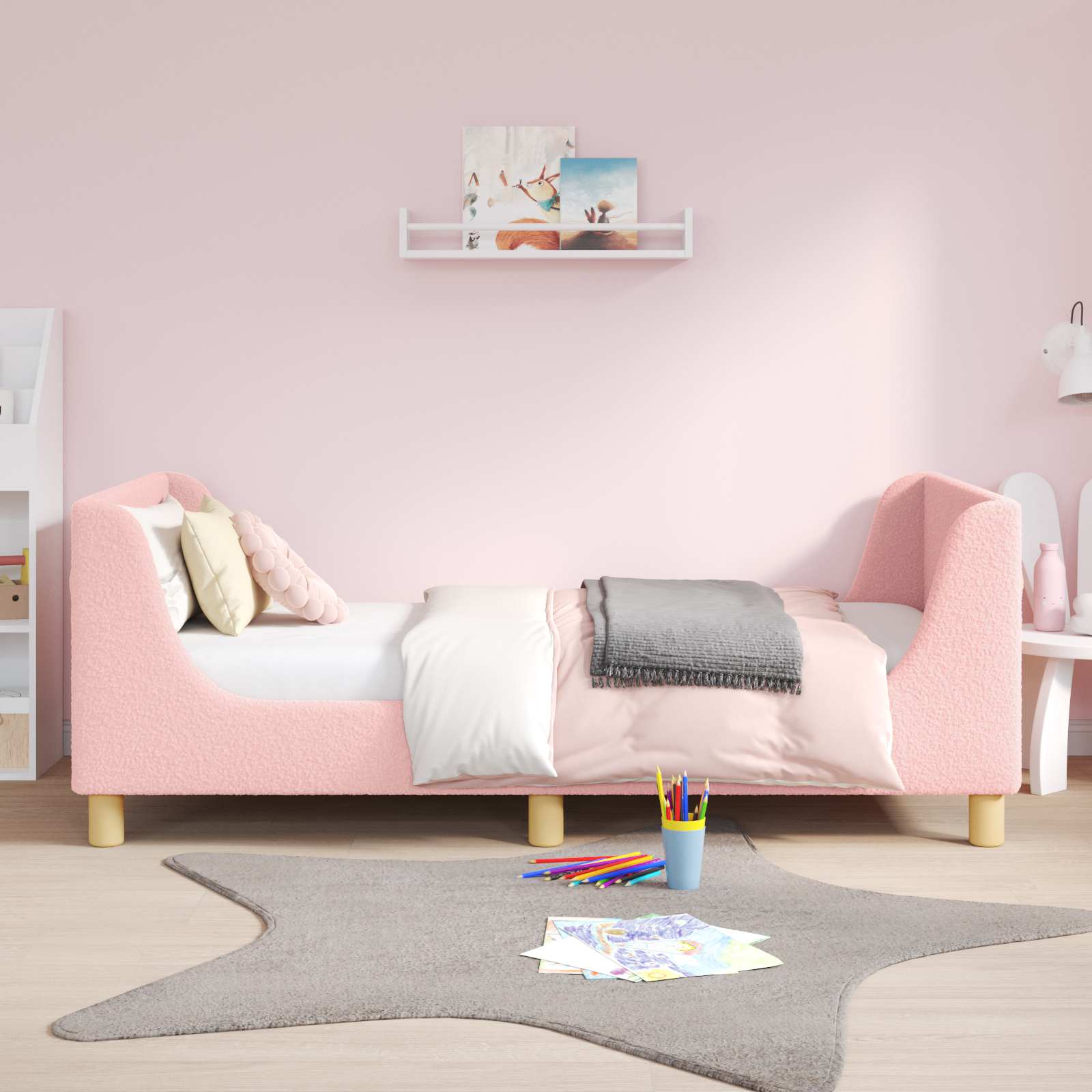 vidaXL Peuterbedframe met hoofdbord Crème 70 x 140 cm Schapenstof