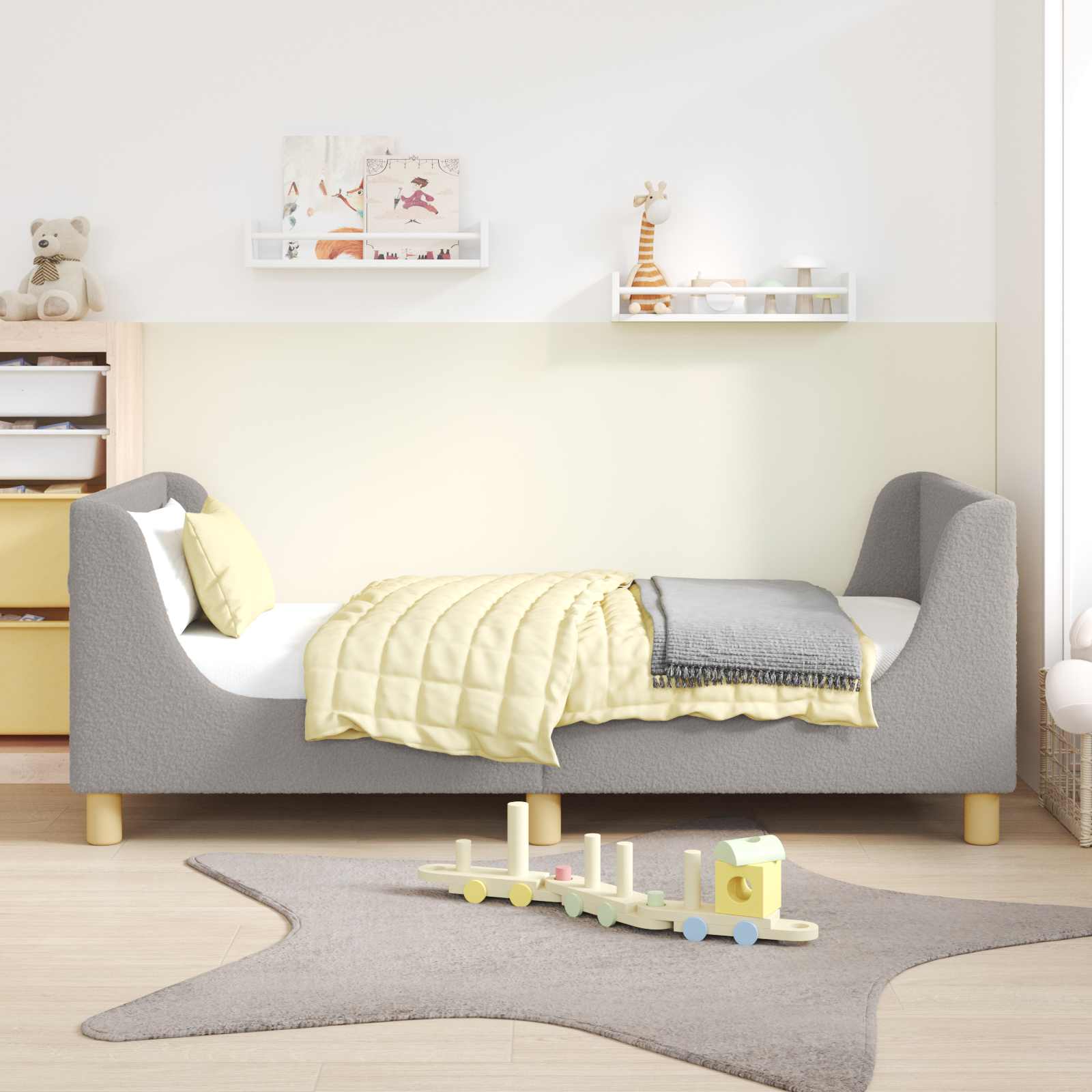 vidaXL Peuterbedframe met hoofdbord Crème 70 x 140 cm Schapenstof