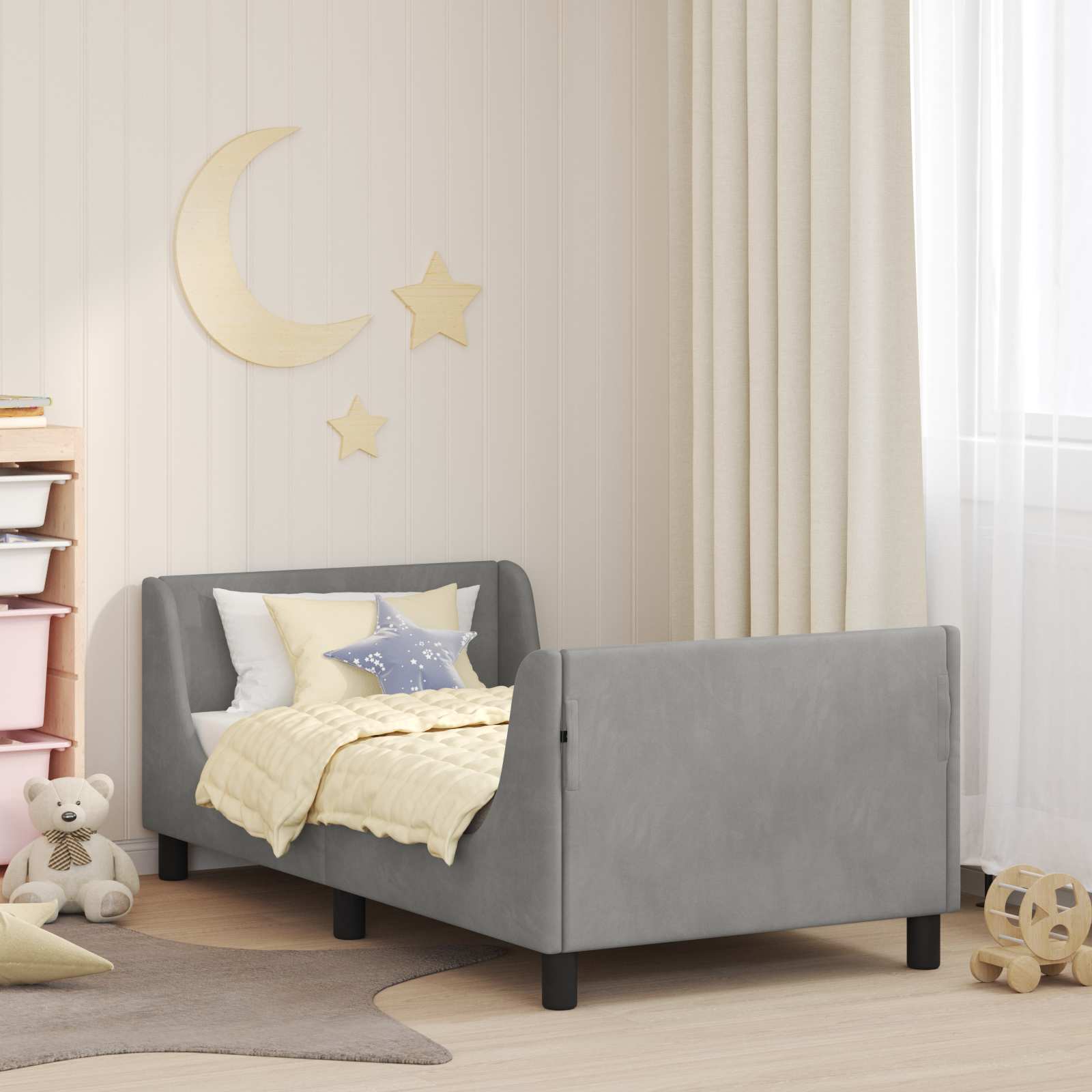 vidaXL Peuterbedframe met hoofdbord Lichtgrijs 70 x 140 cm Fluweel
