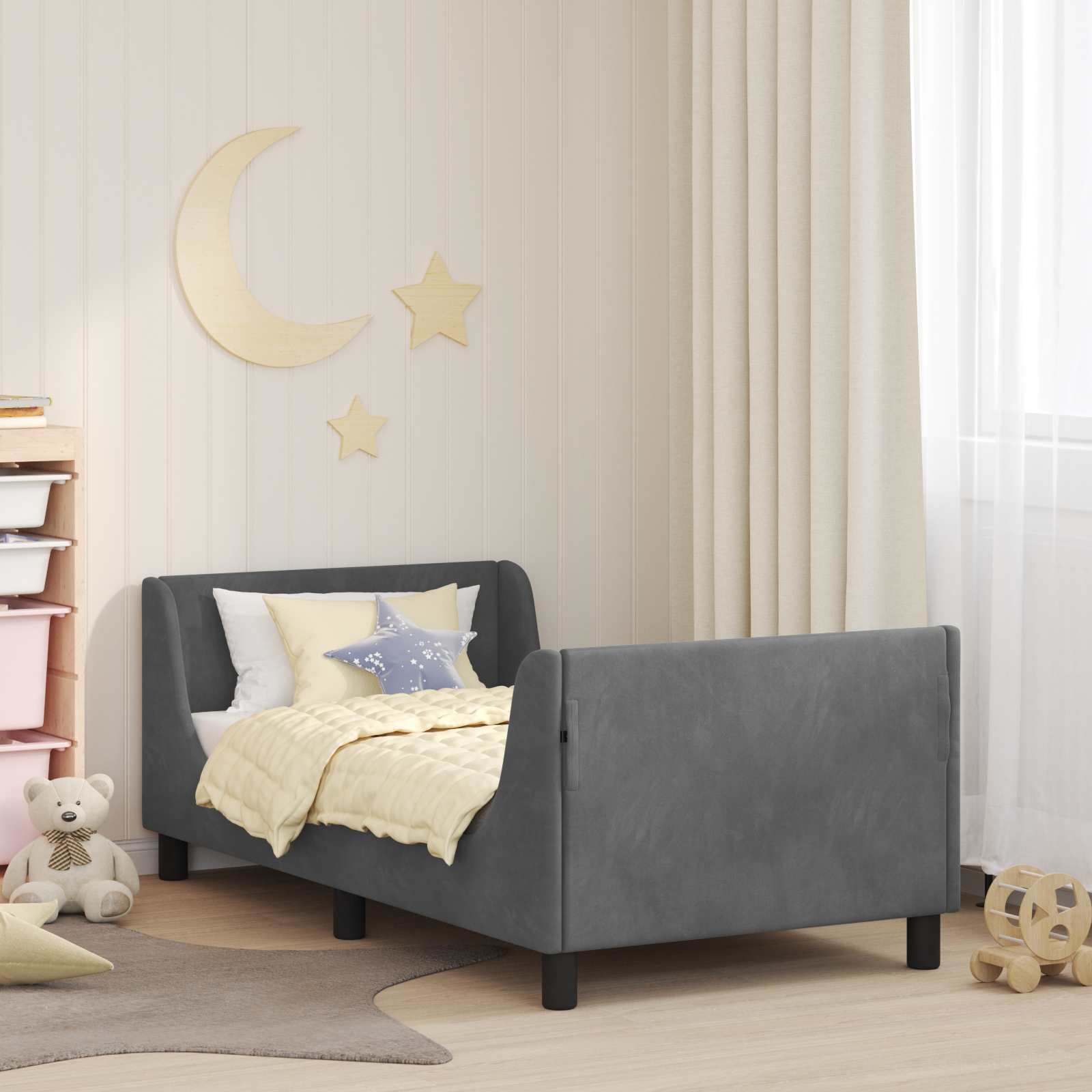 vidaXL Peuterbedframe met hoofdbord Lichtgrijs 70 x 140 cm Fluweel