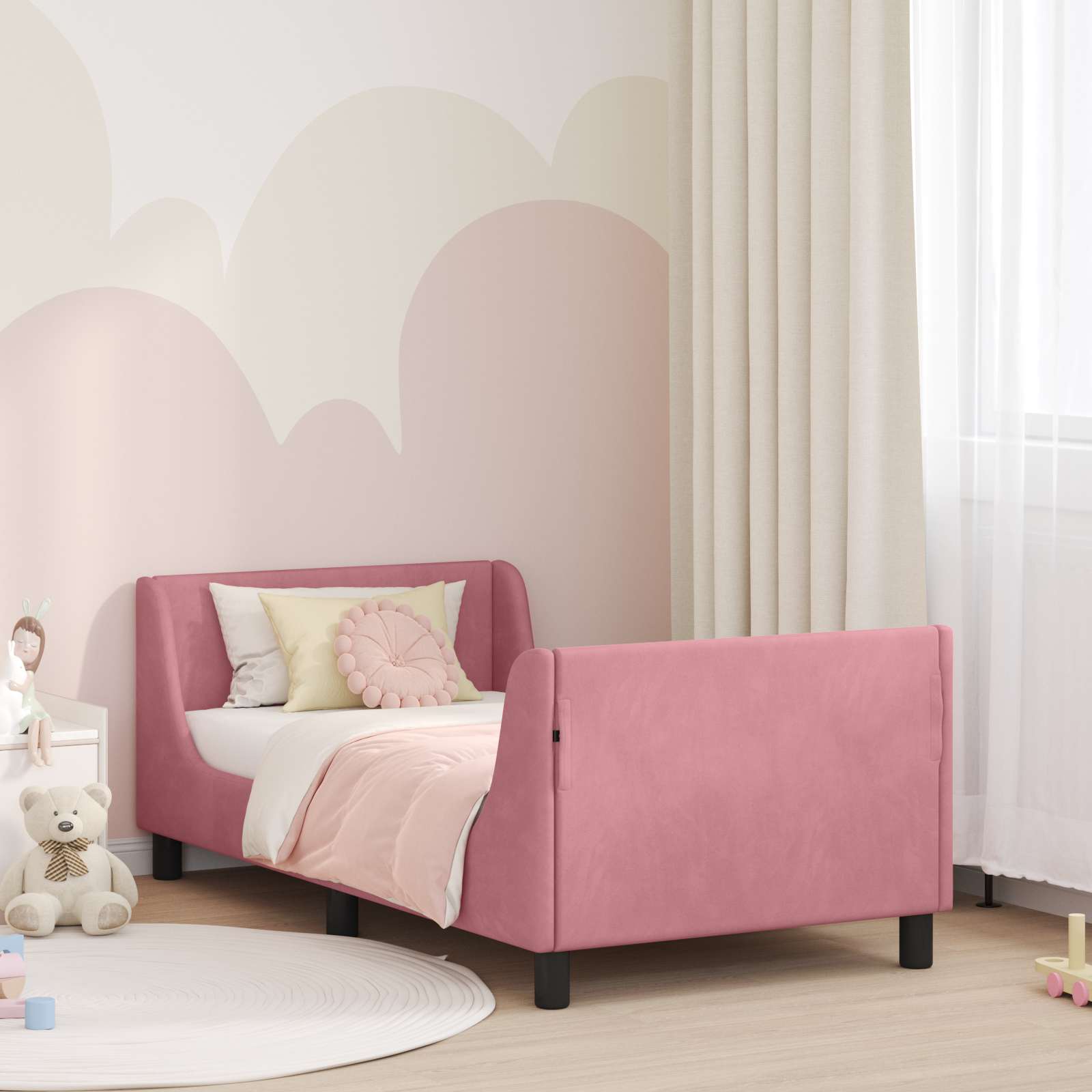 vidaXL Peuterbedframe met hoofdbord Lichtgrijs 70 x 140 cm Fluweel