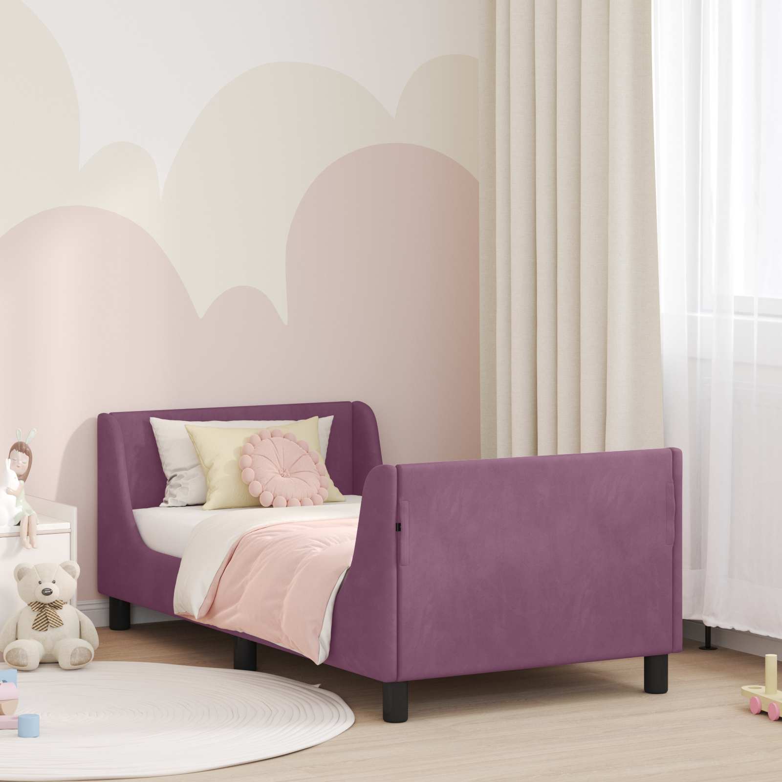vidaXL Peuterbedframe met hoofdbord Lichtgrijs 70 x 140 cm Fluweel