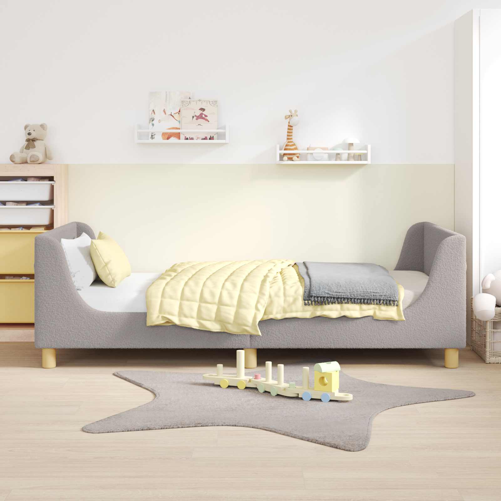 vidaXL Peuterbedframe met hoofdbord Crème 70 x 140 cm Schapenstof