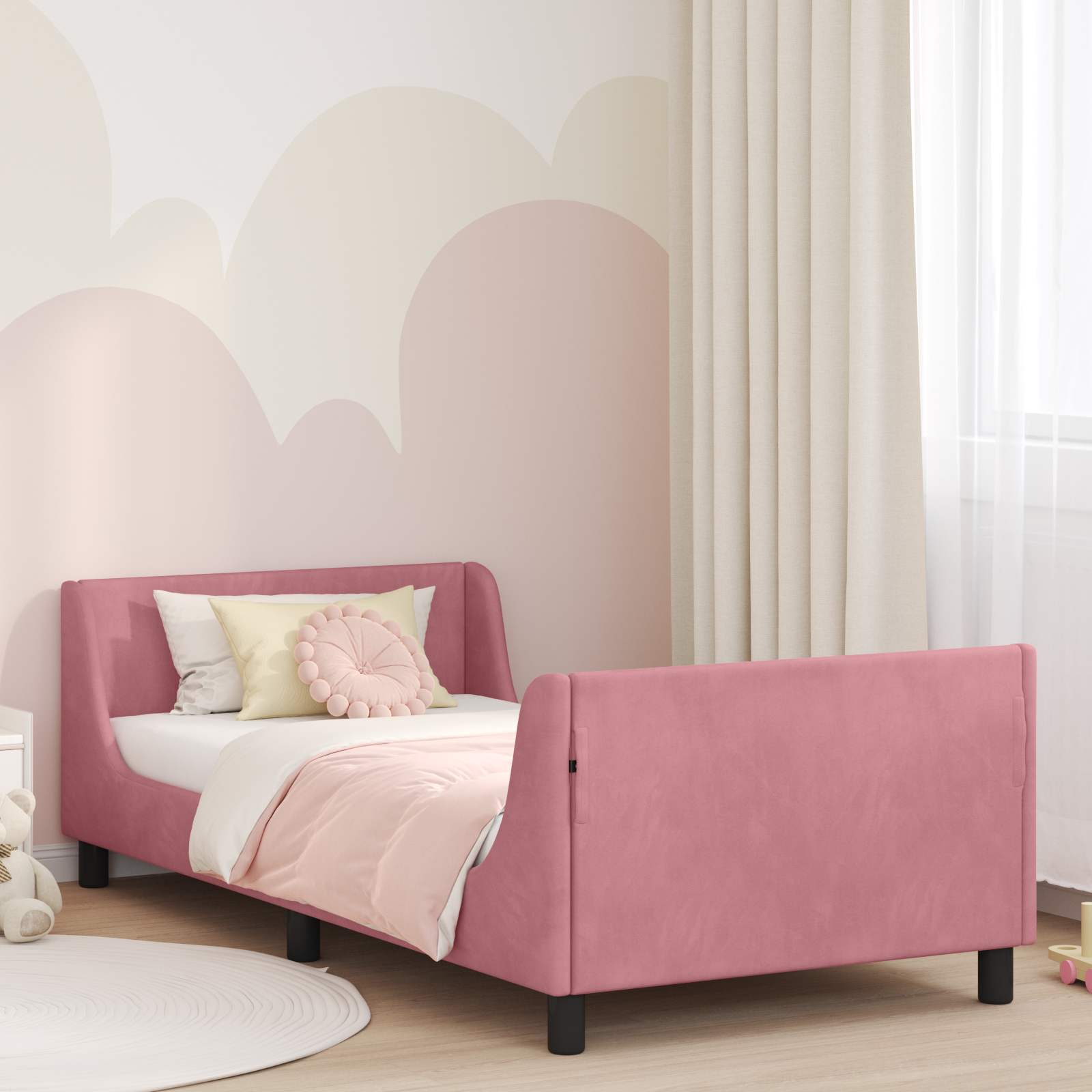 vidaXL Peuterbedframe met hoofdbord Lichtgrijs 70 x 140 cm Fluweel