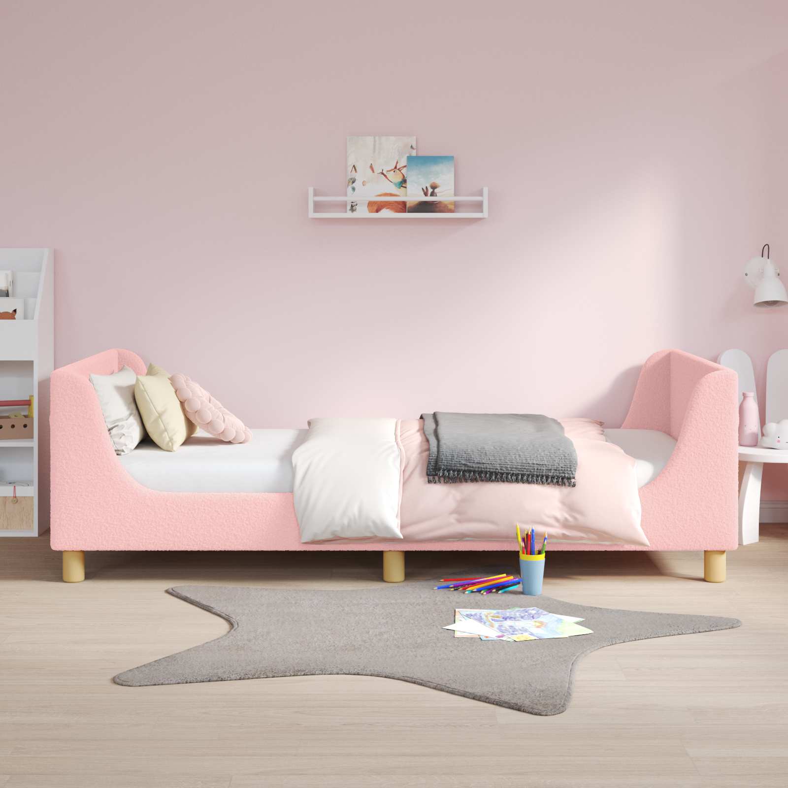 vidaXL Peuterbedframe met hoofdbord Crème 70 x 140 cm Schapenstof