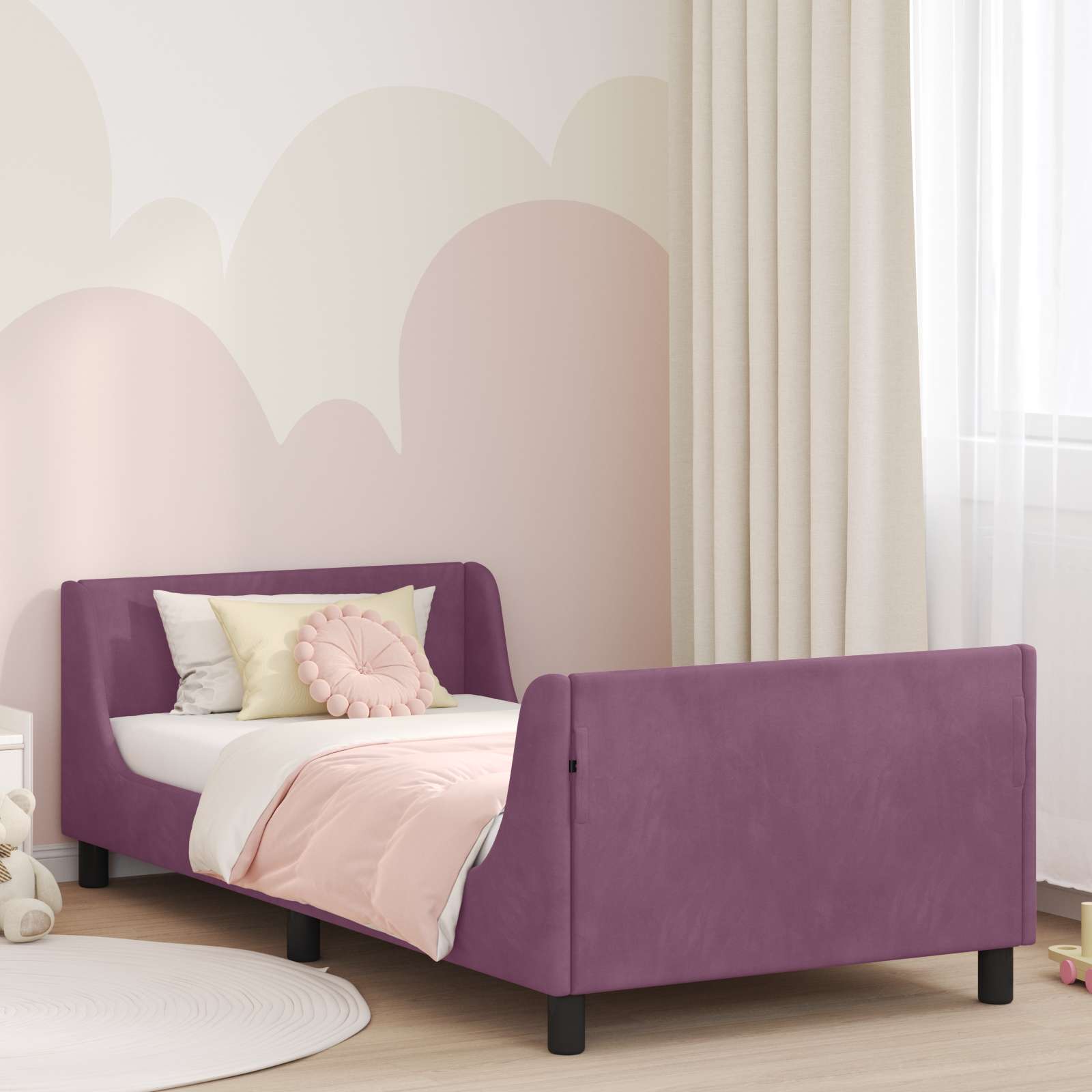 vidaXL Peuterbedframe met hoofdbord Lichtgrijs 70 x 140 cm Fluweel
