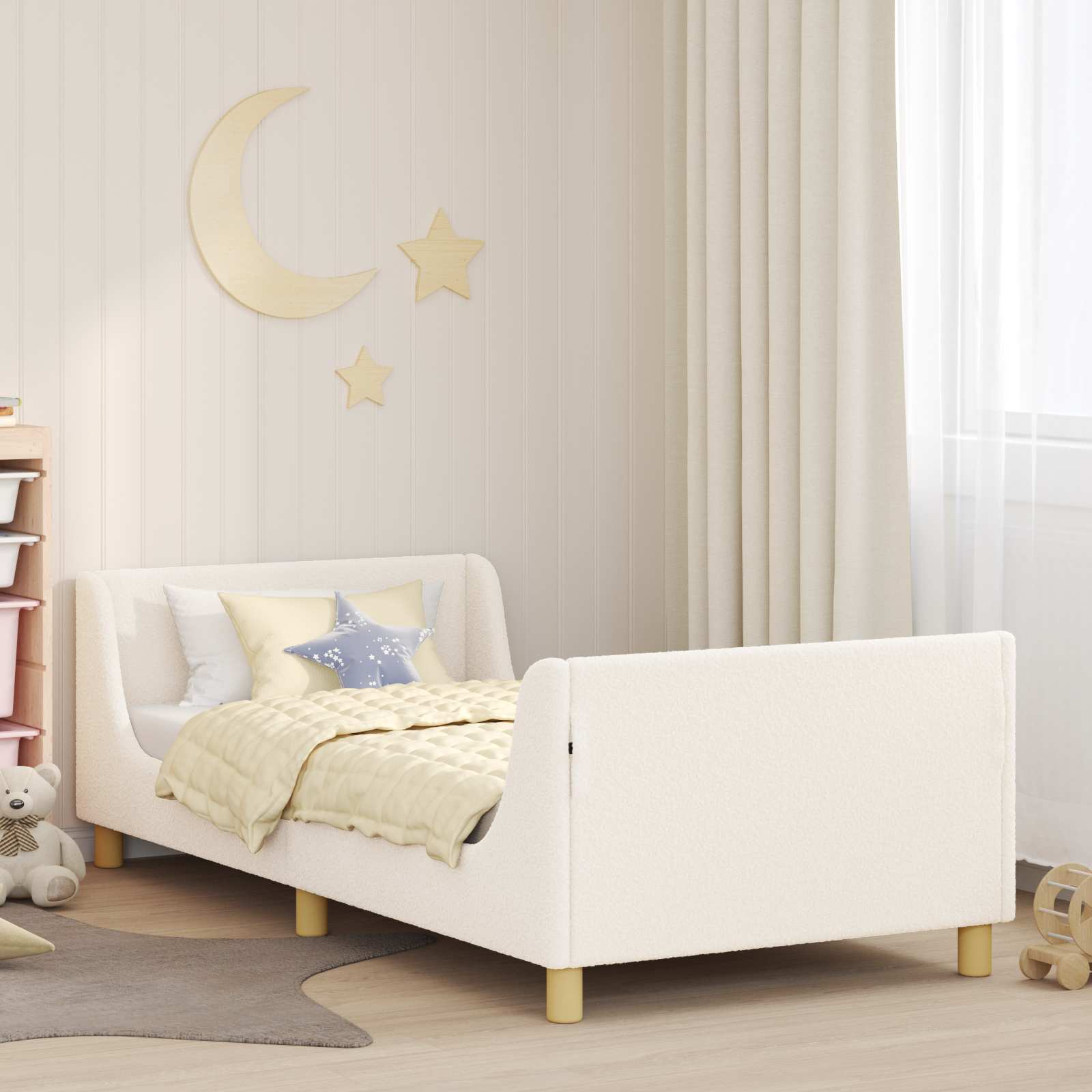 vidaXL Peuterbedframe met hoofdbord Crème 70 x 140 cm Schapenstof