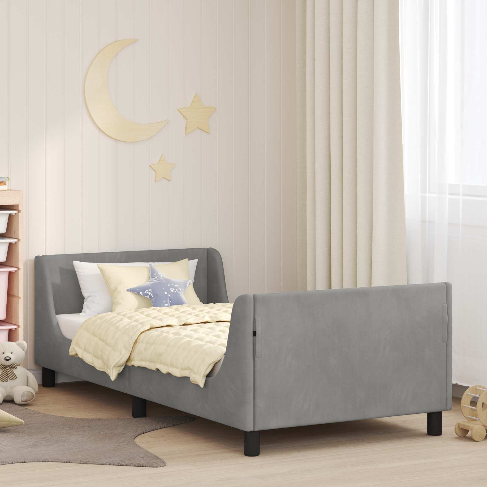 vidaXL Peuterbedframe met hoofdbord Lichtgrijs 70 x 140 cm Fluweel