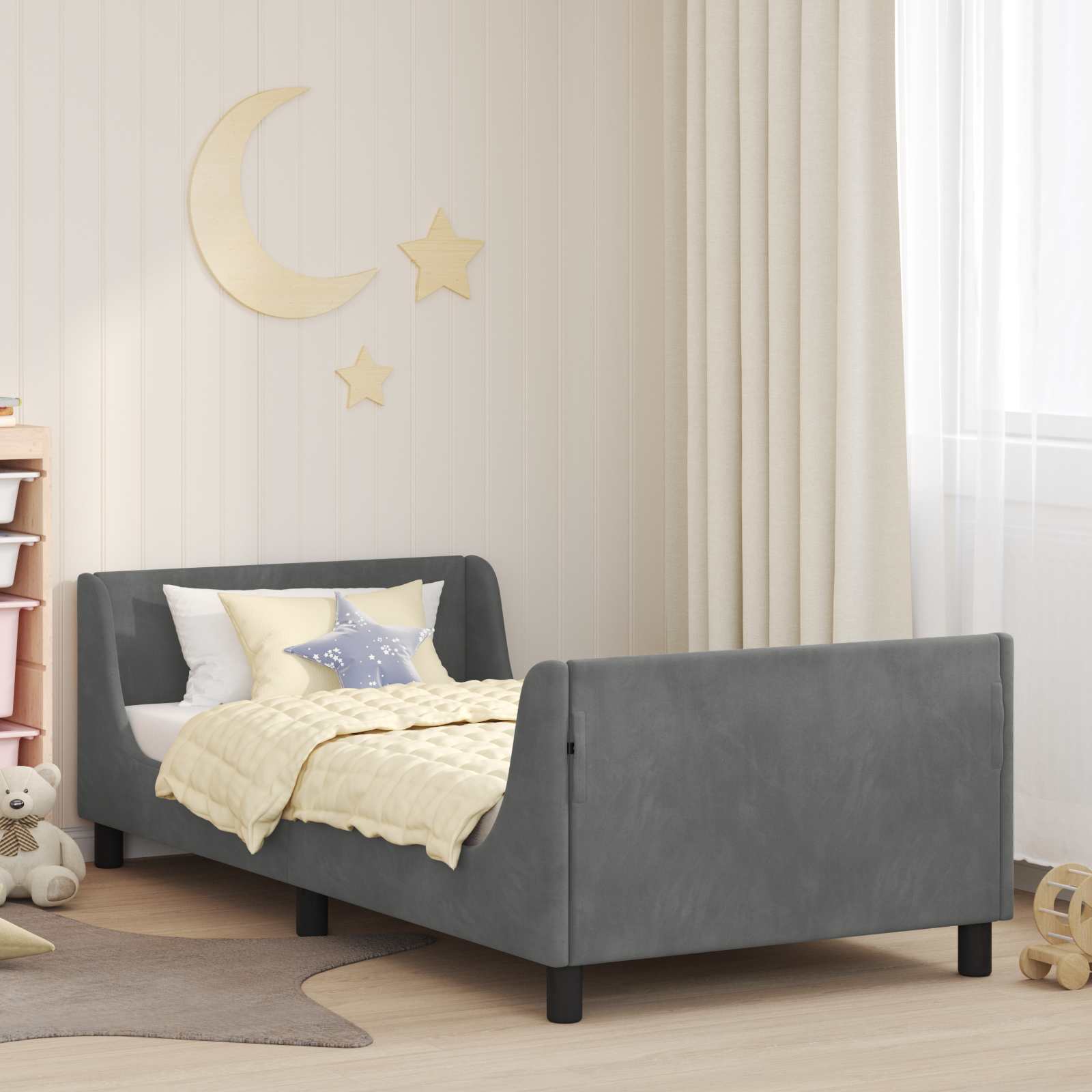 vidaXL Peuterbedframe met hoofdbord Lichtgrijs 70 x 140 cm Fluweel