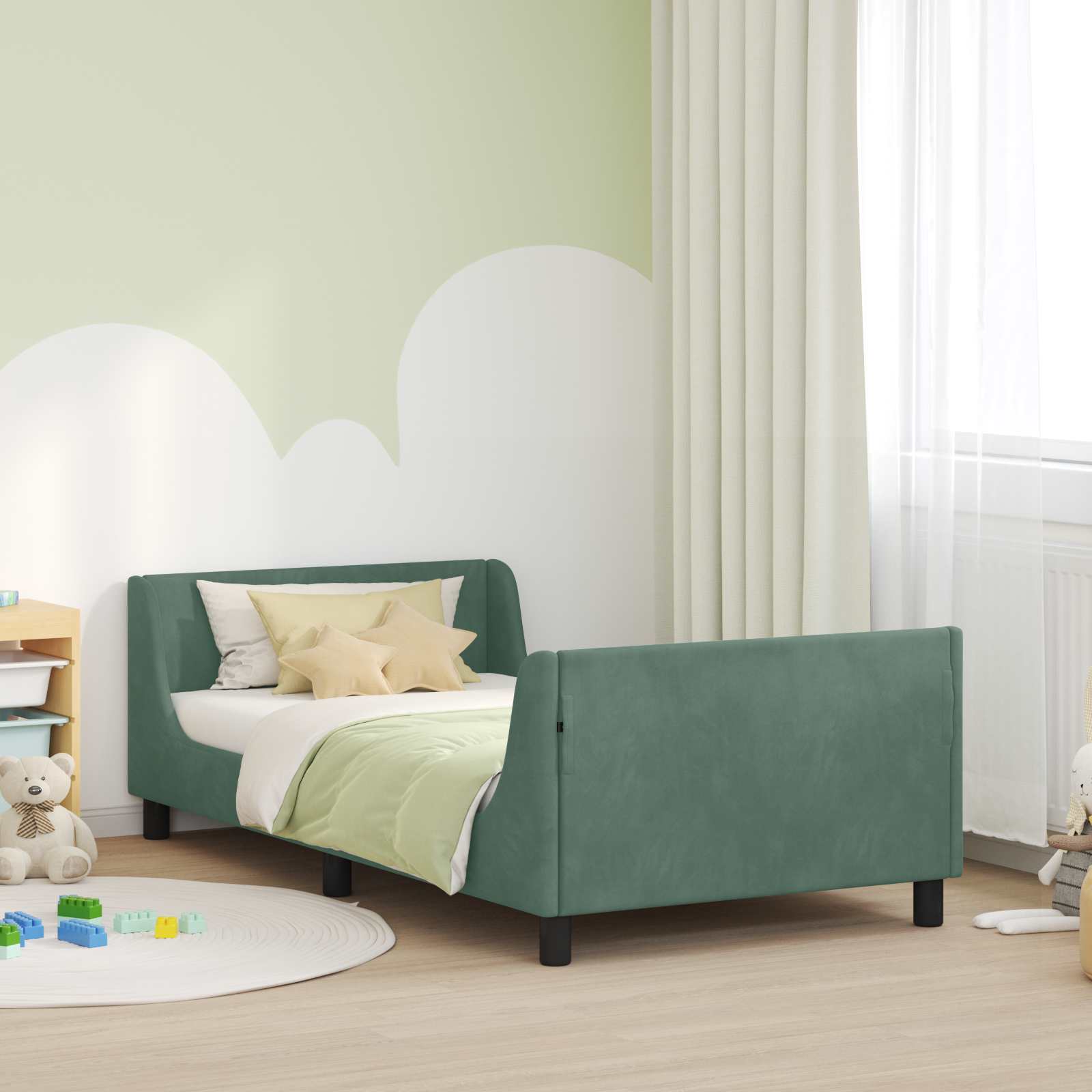 vidaXL Peuterbedframe met hoofdbord Lichtgrijs 70 x 140 cm Fluweel