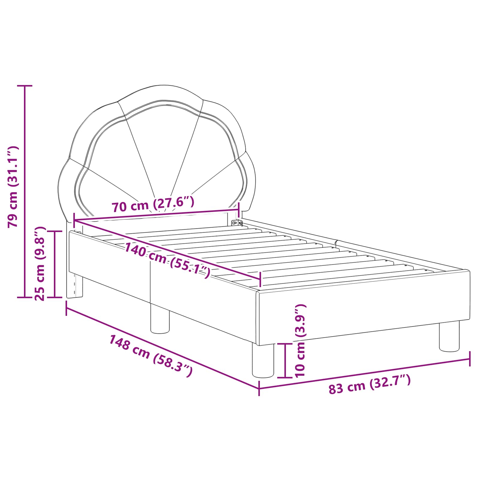 vidaXL Peuterbedframe met hoofdbord Donkergrijs 70 x 140 cm Fluweel