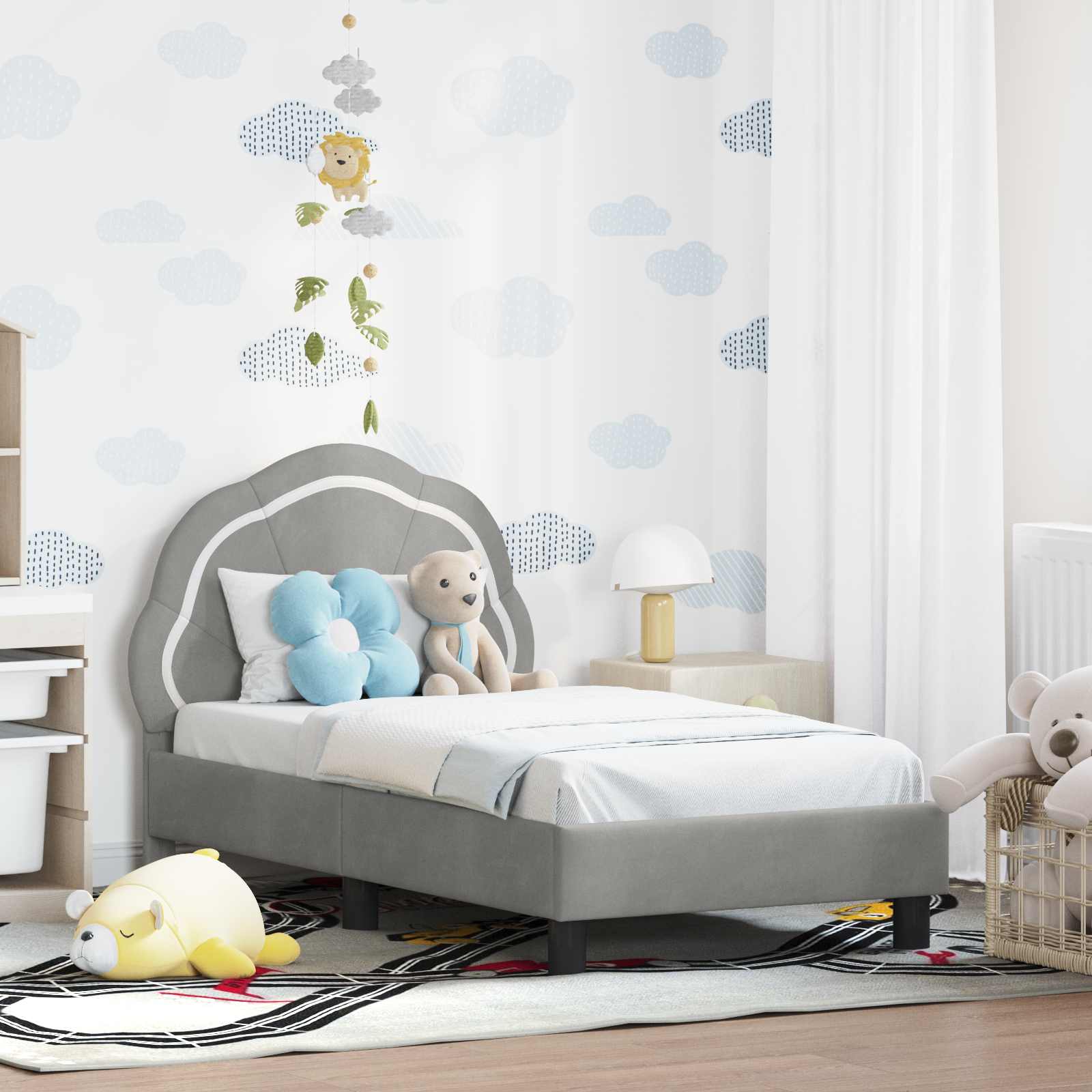 vidaXL Peuterbedframe met hoofdbord Donkergrijs 70 x 140 cm Fluweel