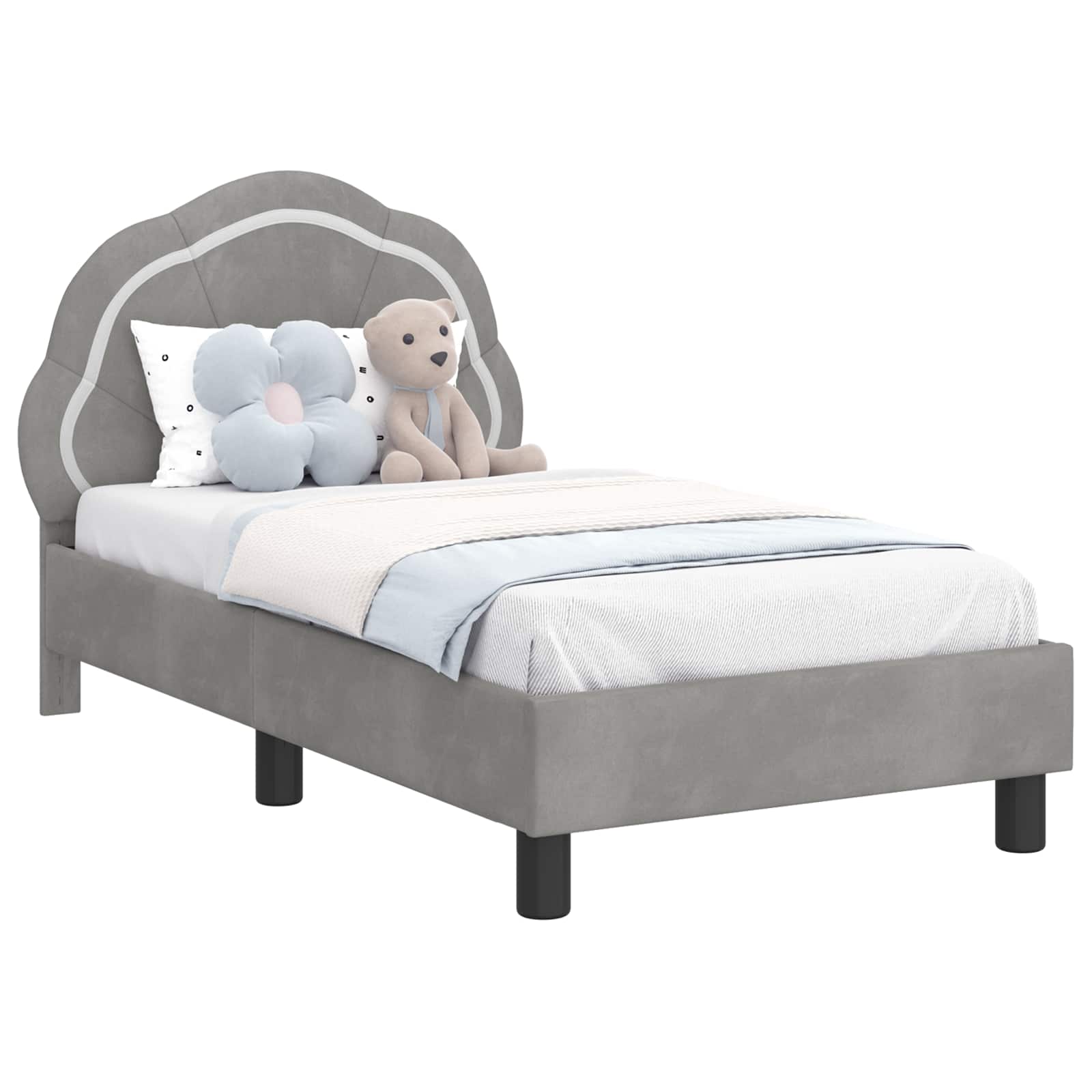 vidaXL Peuterbedframe met hoofdbord Donkergrijs 70 x 140 cm Fluweel