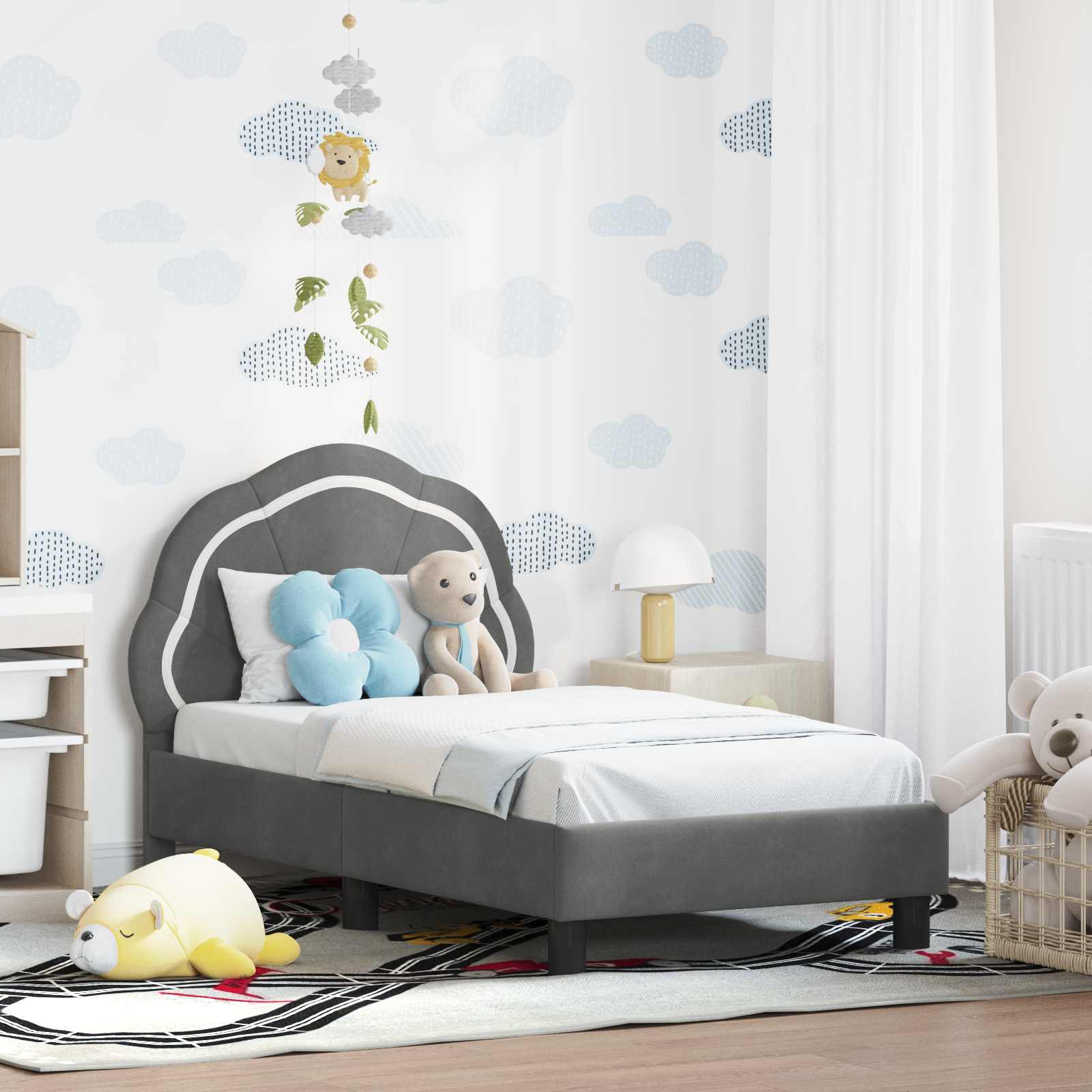 vidaXL Peuterbedframe met hoofdbord Donkergrijs 70 x 140 cm Fluweel