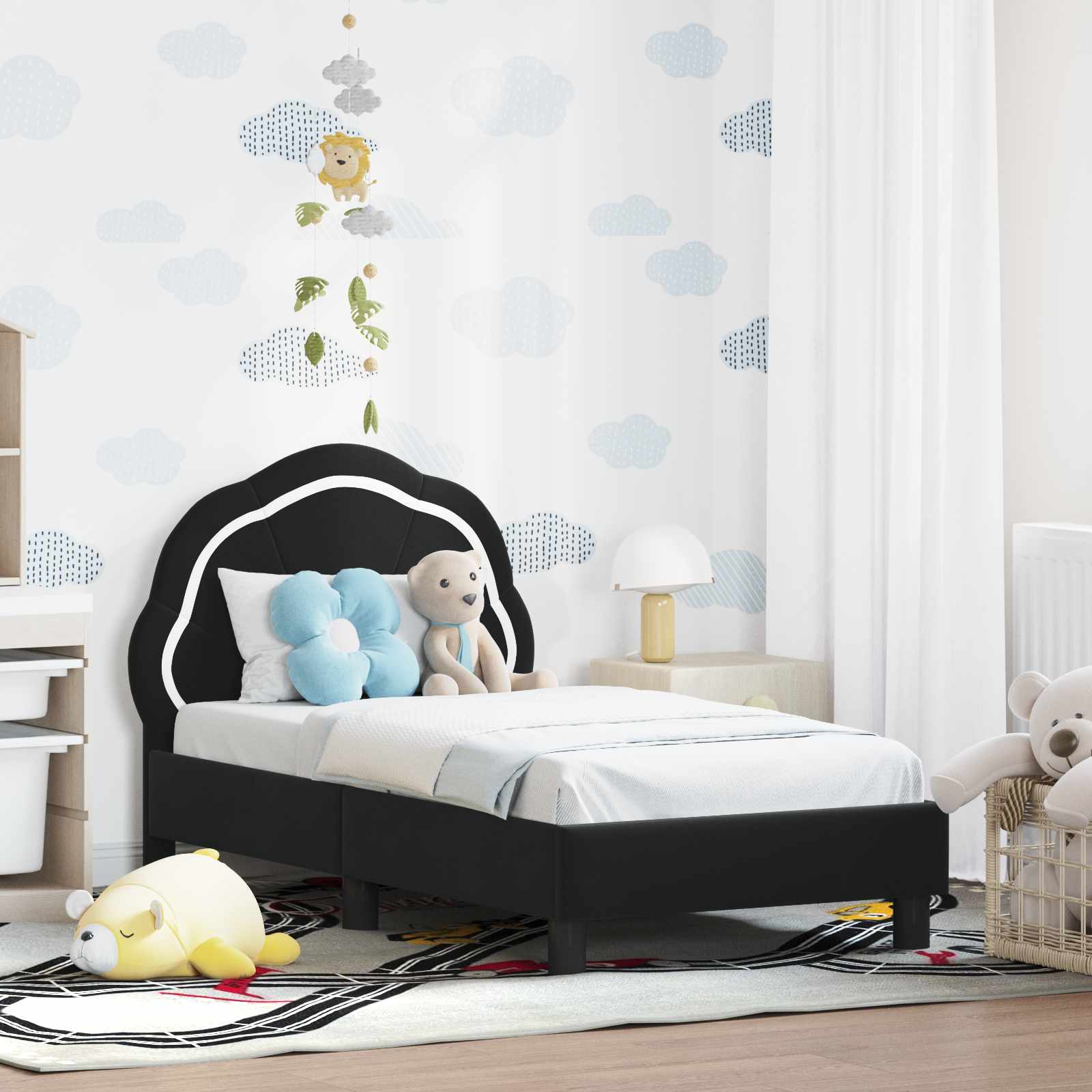 vidaXL Peuterbedframe met hoofdbord Donkergrijs 70 x 140 cm Fluweel
