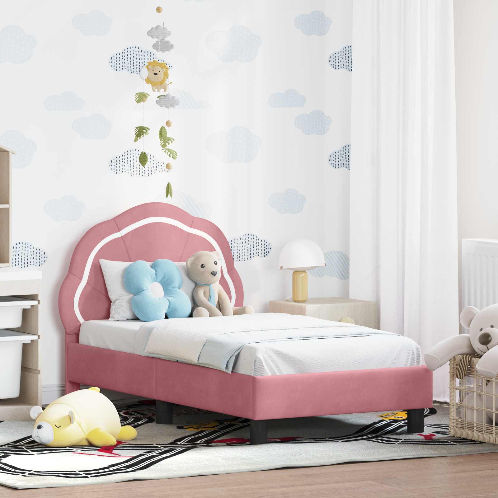 vidaXL Peuterbedframe met hoofdbord Donkergrijs 70 x 140 cm Fluweel