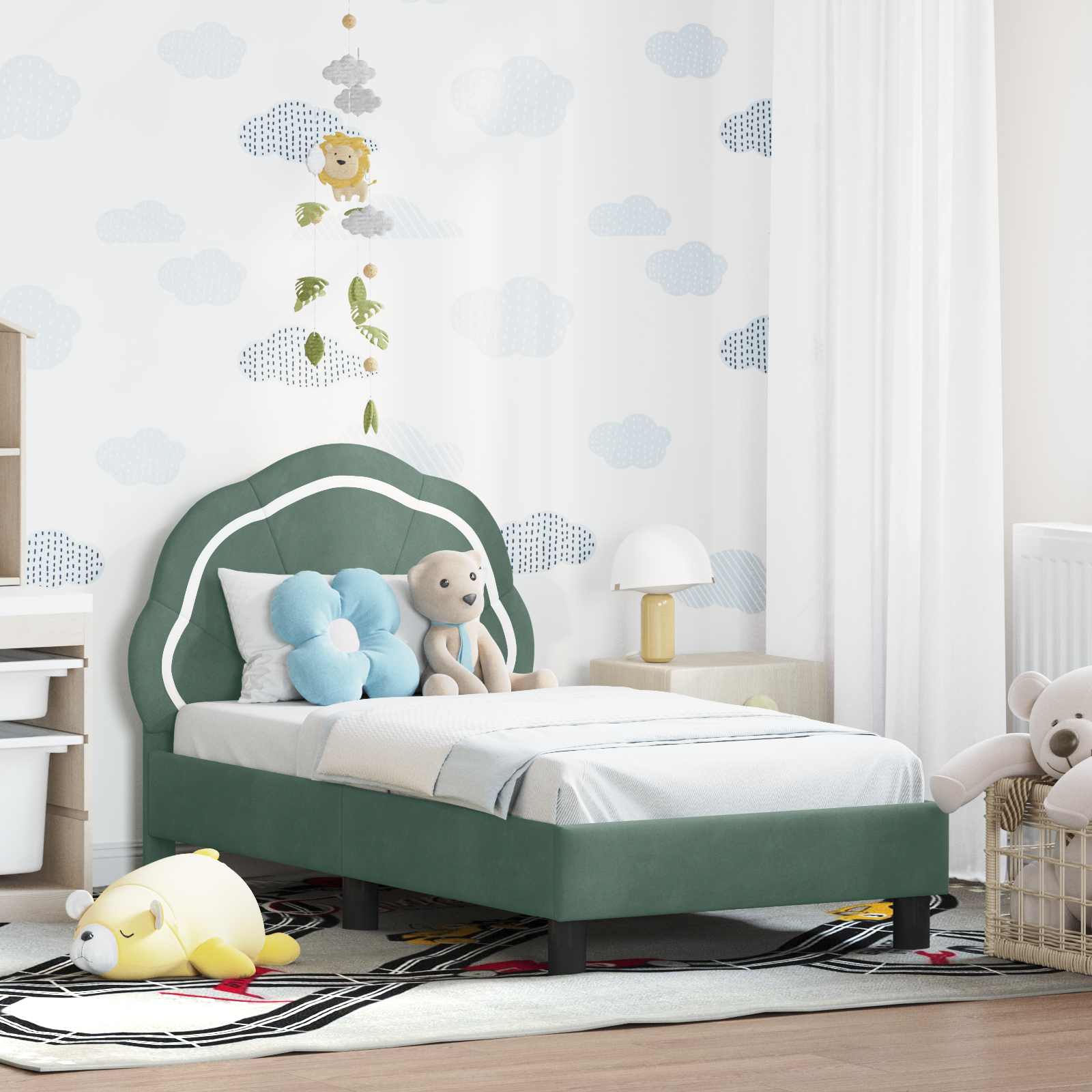 vidaXL Peuterbedframe met hoofdbord Donkergrijs 70 x 140 cm Fluweel