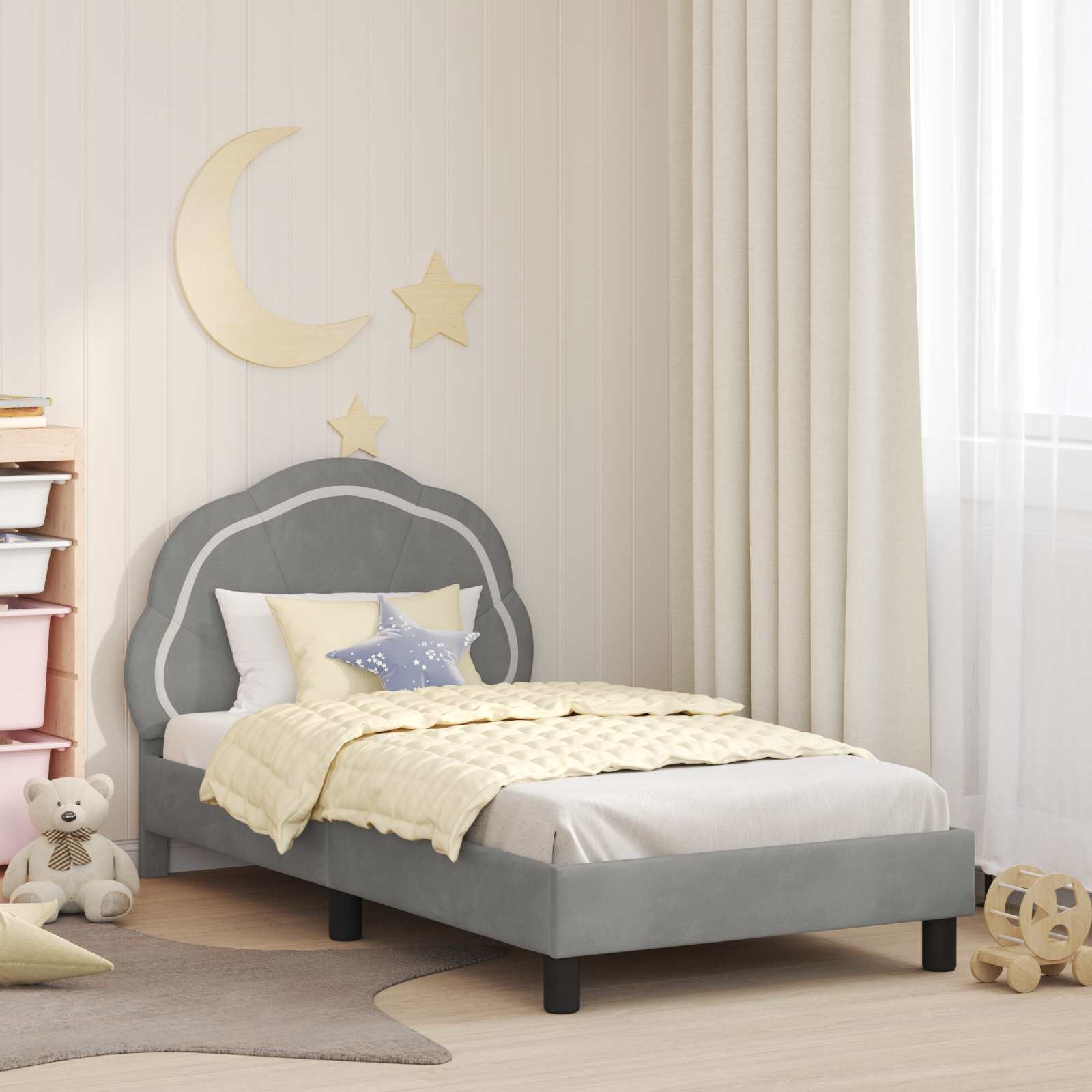 vidaXL Peuterbedframe met hoofdbord Donkergrijs 70 x 140 cm Fluweel