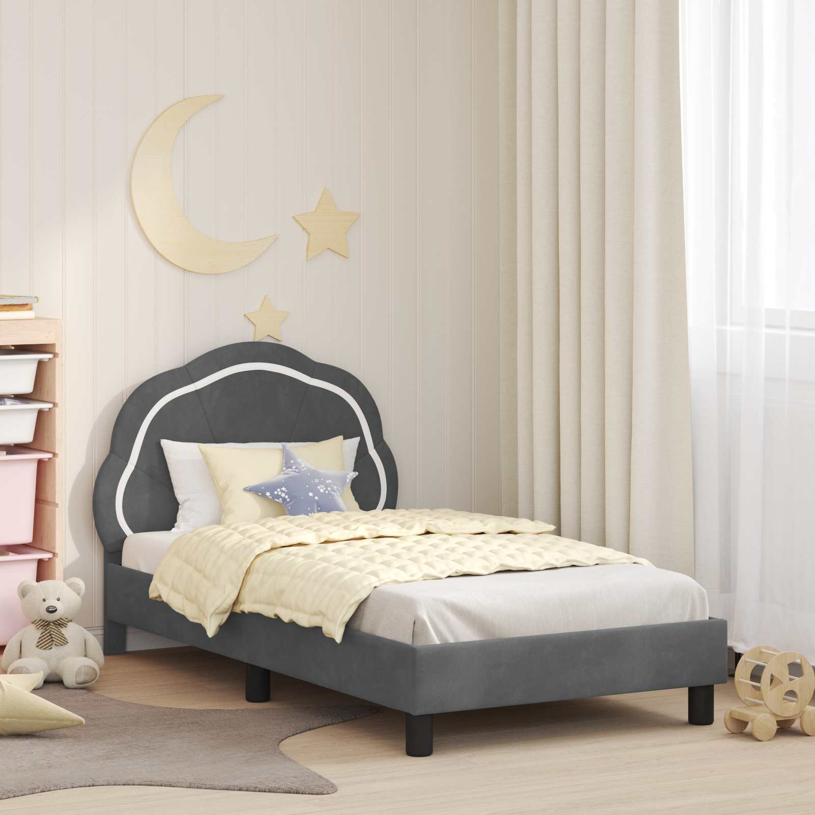 vidaXL Peuterbedframe met hoofdbord Donkergrijs 70 x 140 cm Fluweel