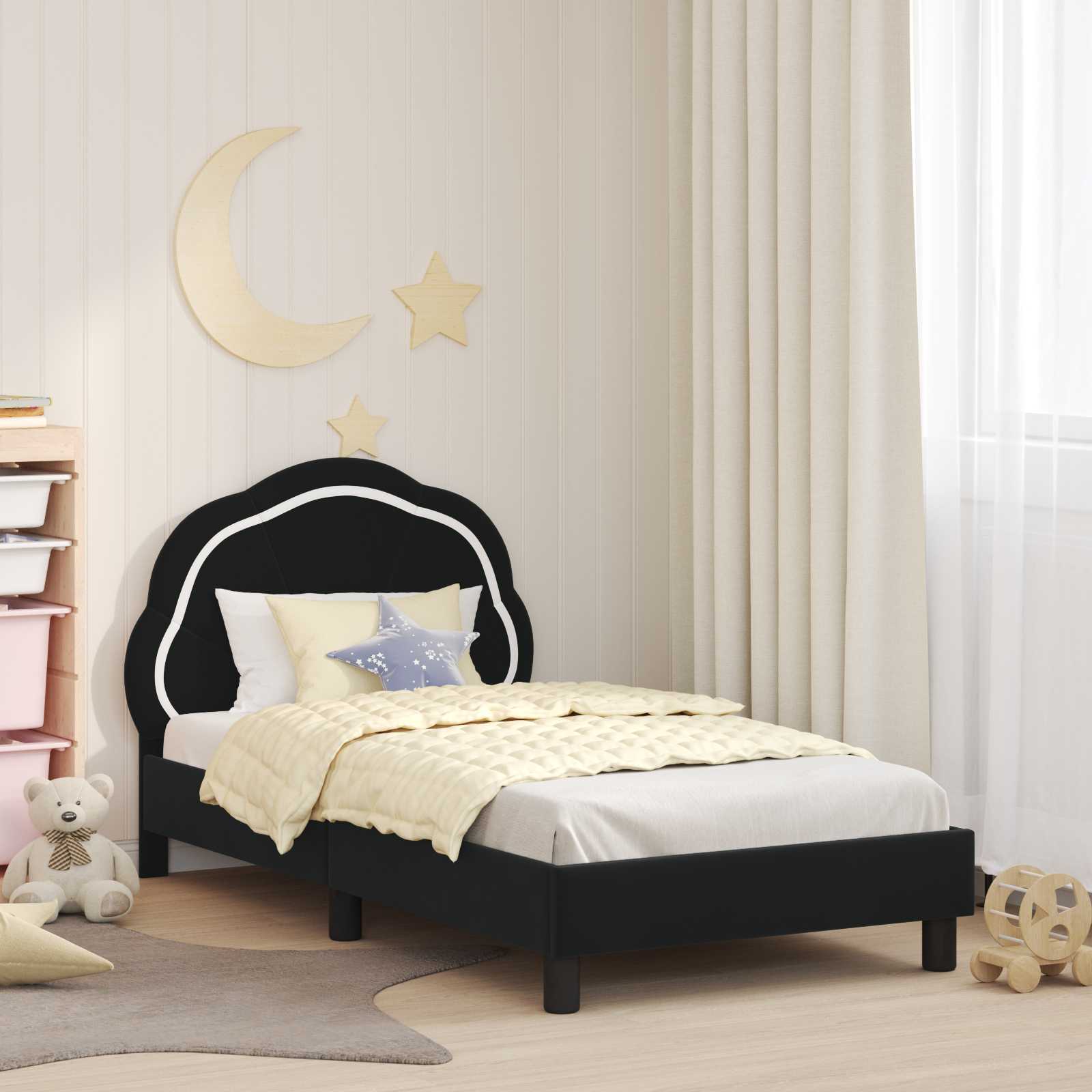 vidaXL Peuterbedframe met hoofdbord Donkergrijs 70 x 140 cm Fluweel