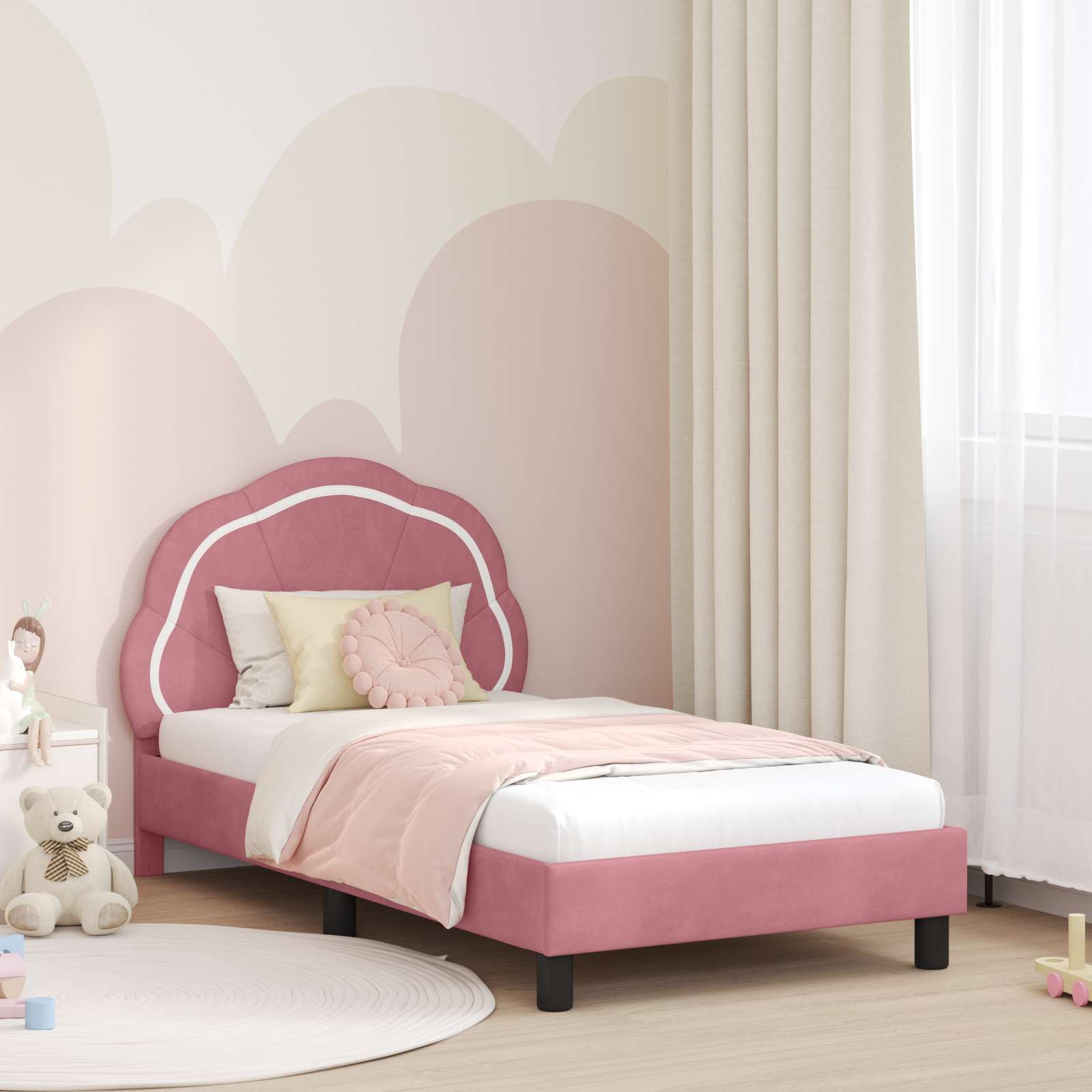 vidaXL Peuterbedframe met hoofdbord Donkergrijs 70 x 140 cm Fluweel