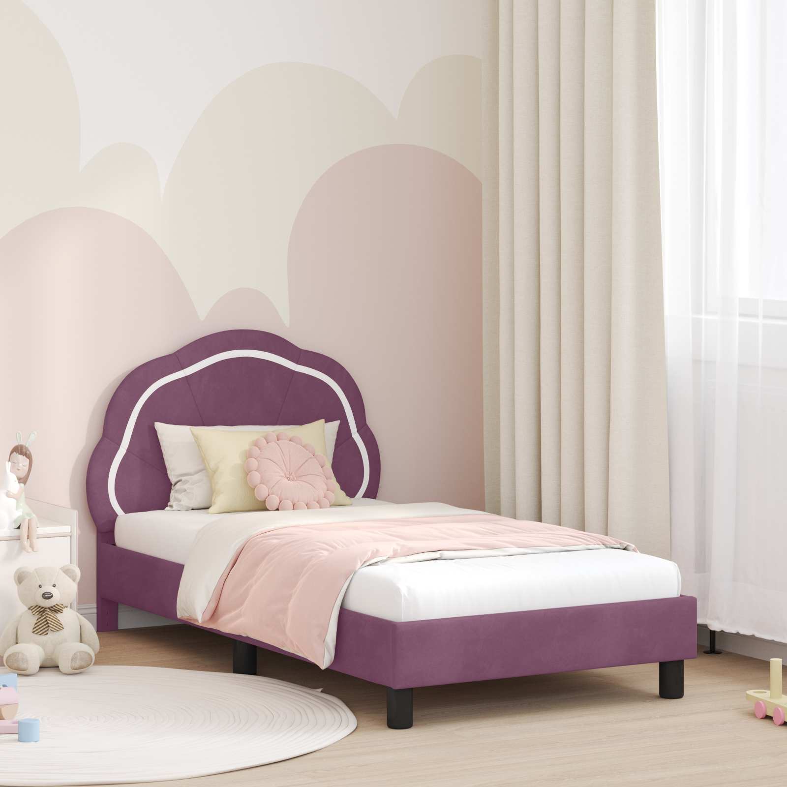 vidaXL Peuterbedframe met hoofdbord Donkergrijs 70 x 140 cm Fluweel