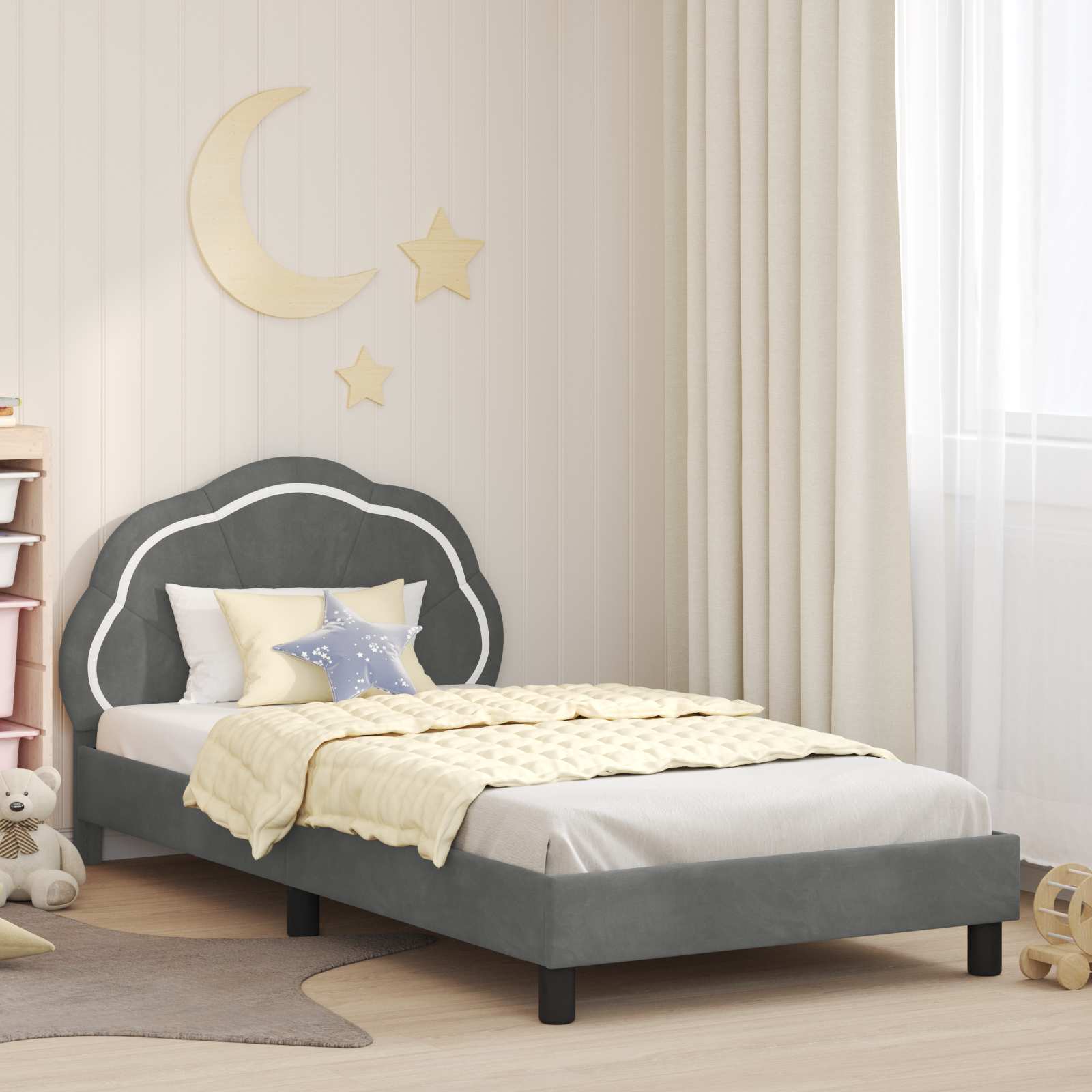 vidaXL Peuterbedframe met hoofdbord Donkergrijs 70 x 140 cm Fluweel