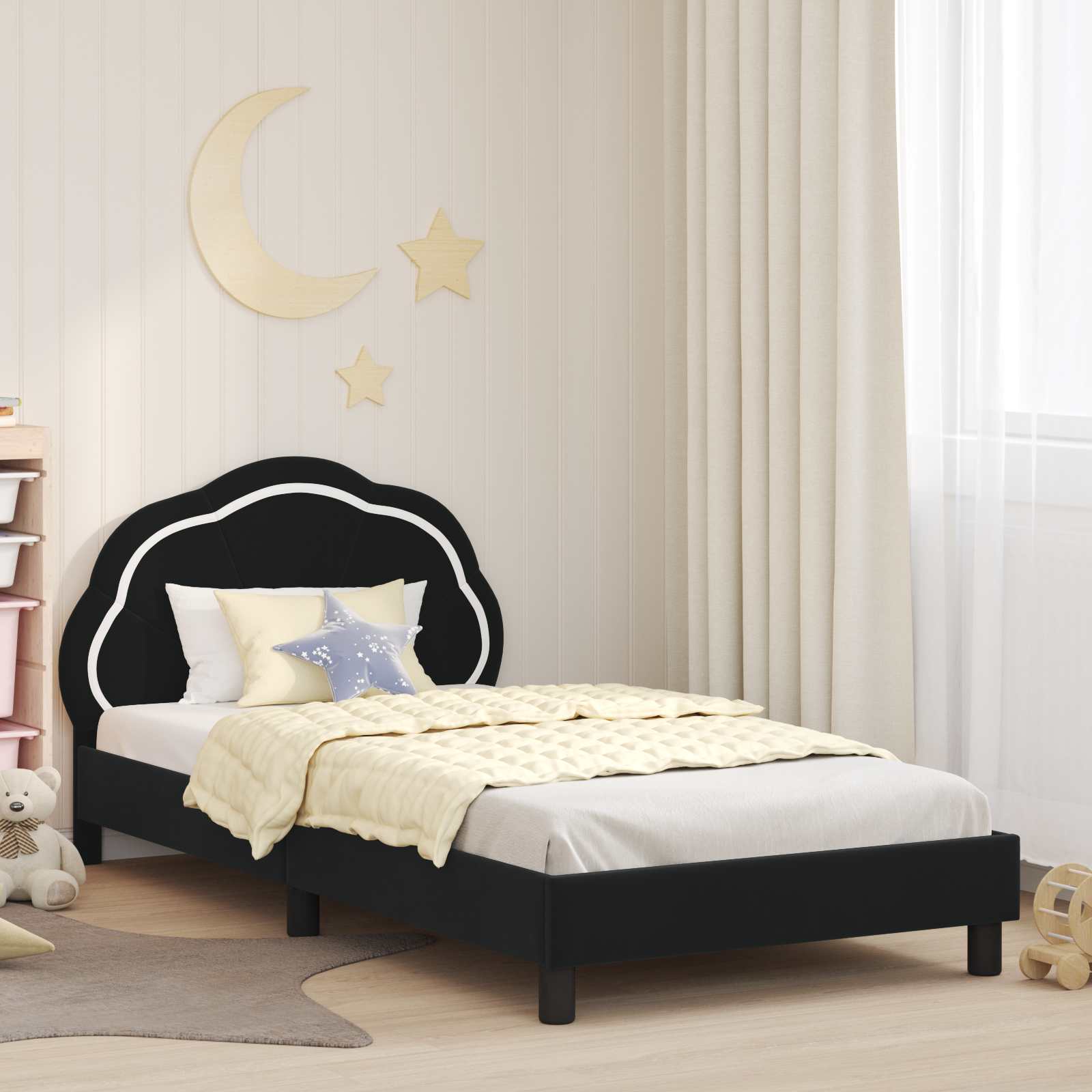 vidaXL Peuterbedframe met hoofdbord Donkergrijs 70 x 140 cm Fluweel