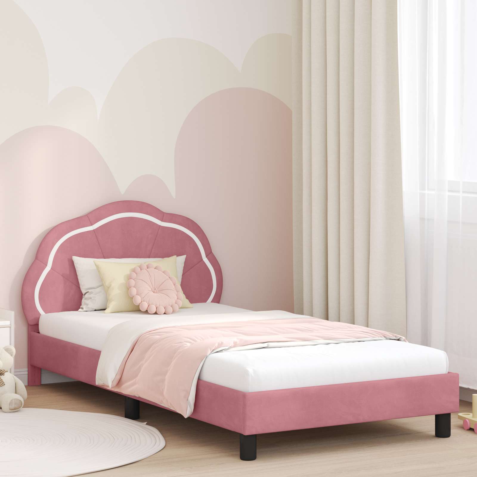 vidaXL Peuterbedframe met hoofdbord Donkergrijs 70 x 140 cm Fluweel