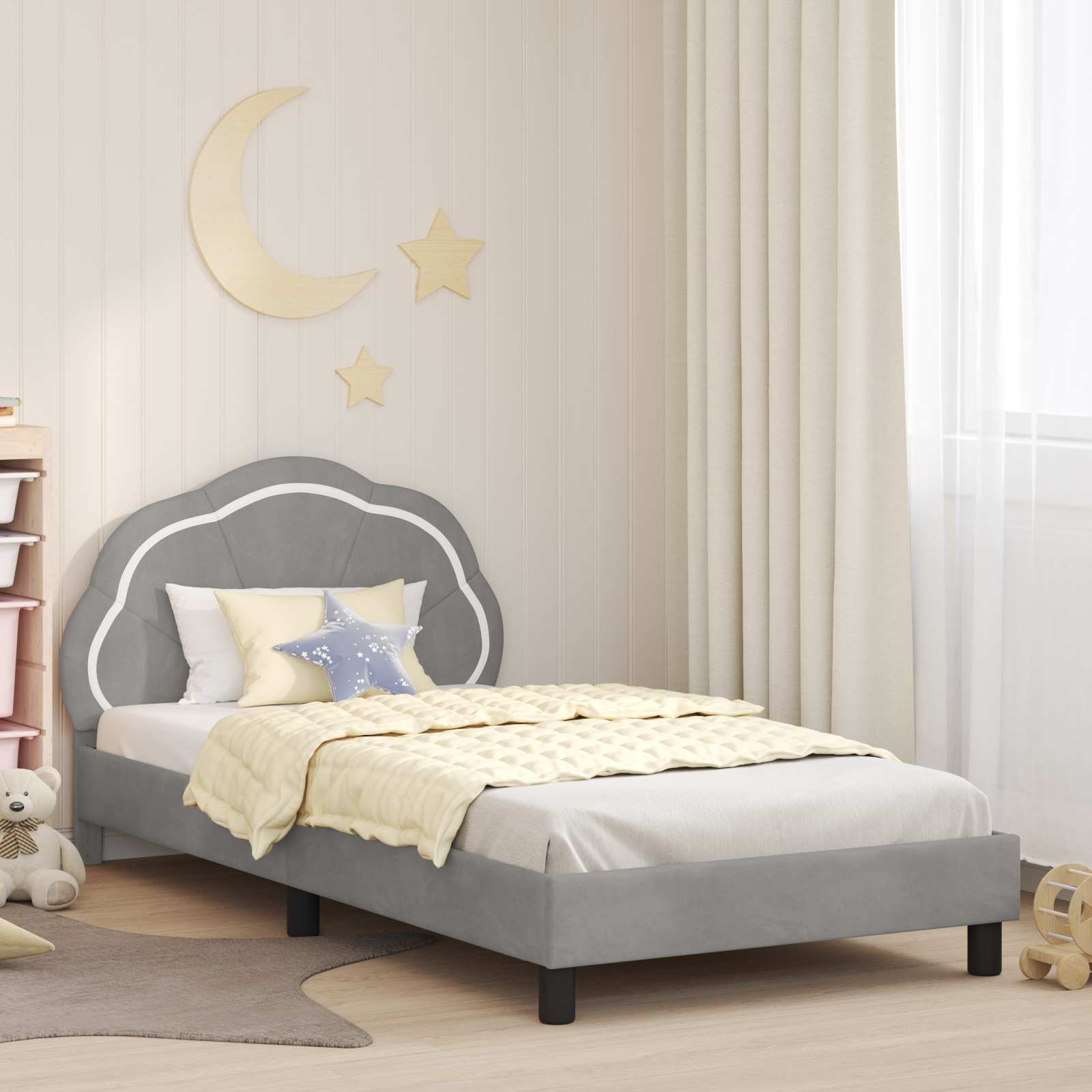 vidaXL Peuterbedframe met hoofdbord Donkergrijs 70 x 140 cm Fluweel