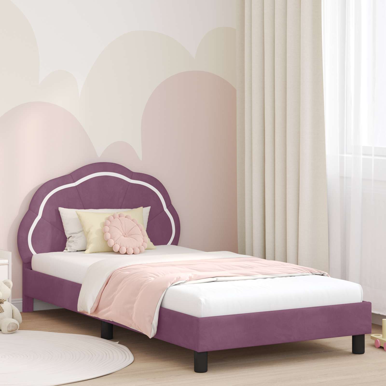 vidaXL Peuterbedframe met hoofdbord Donkergrijs 70 x 140 cm Fluweel