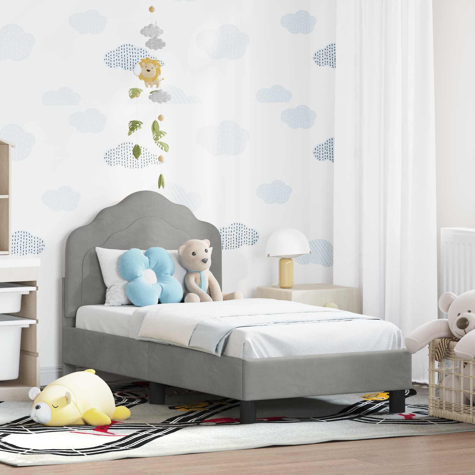 vidaXL Peuterbedframe met hoofdbord Lichtgrijs 70 x 140 cm Fluweel